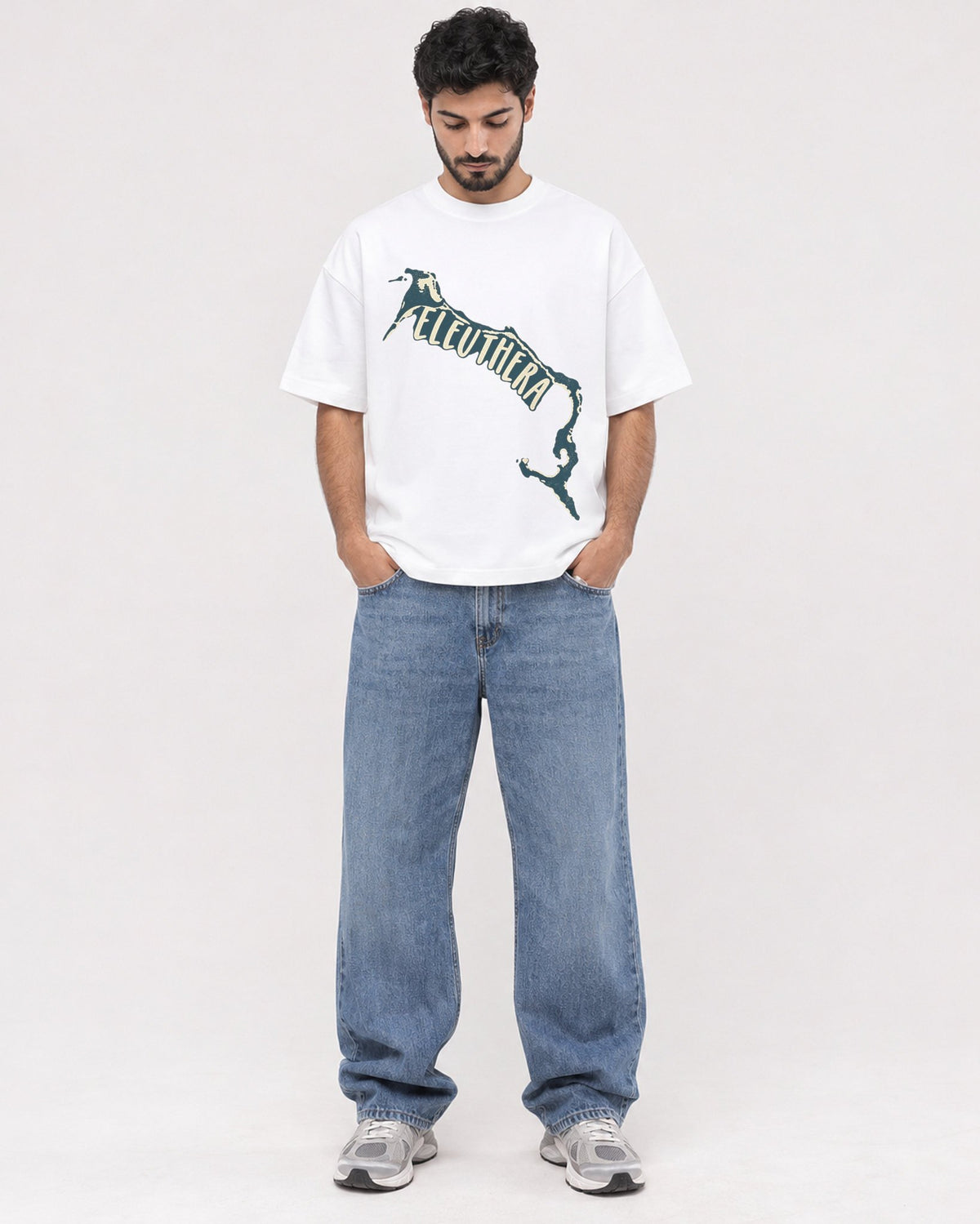 Mockup Boxy Heavyweight Tee White male full-body 07