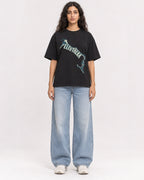 Mockup Boxy Heavyweight Tee Black female full-body 07