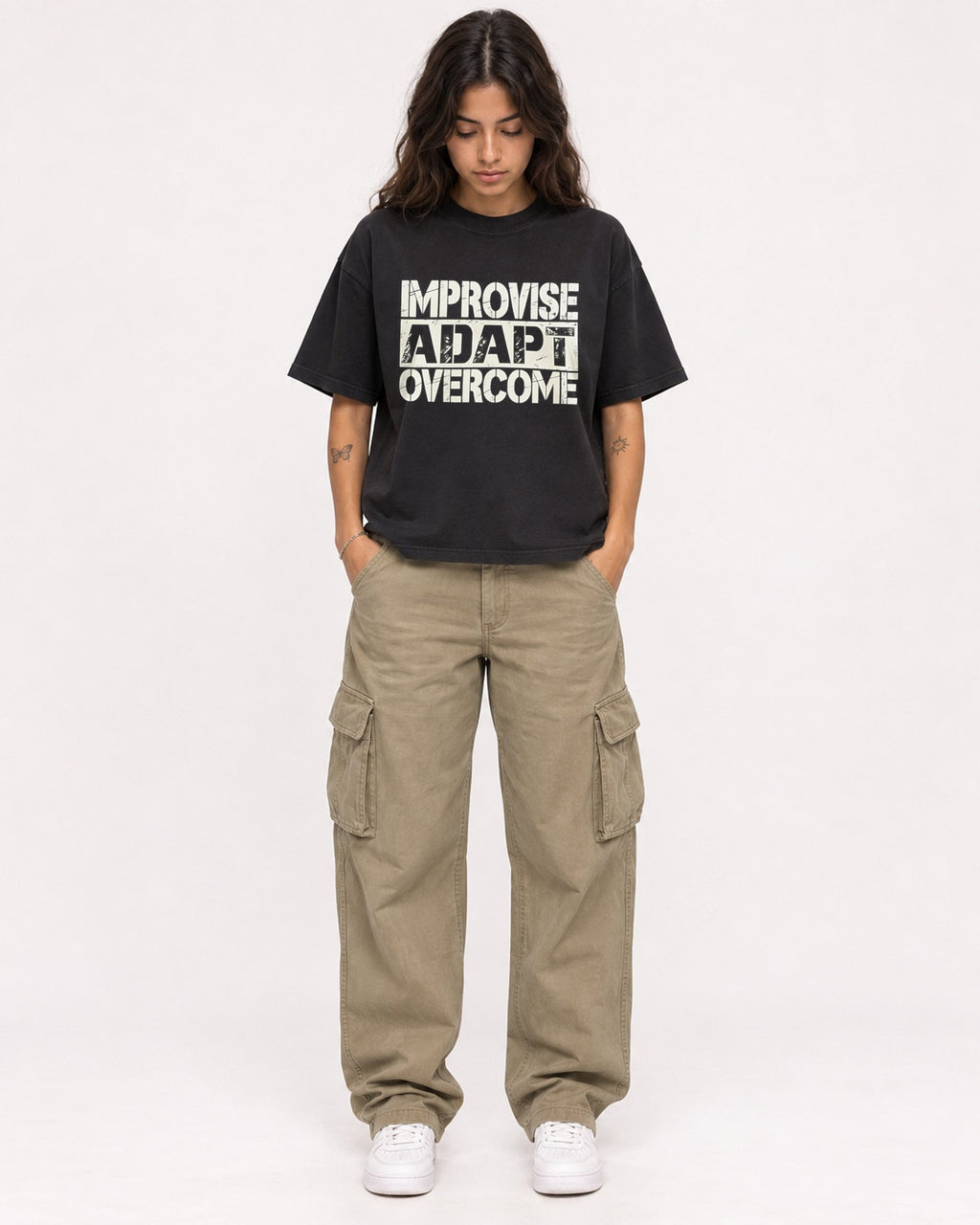 Mockup Boxy Heavyweight Tee Black female full-body 06