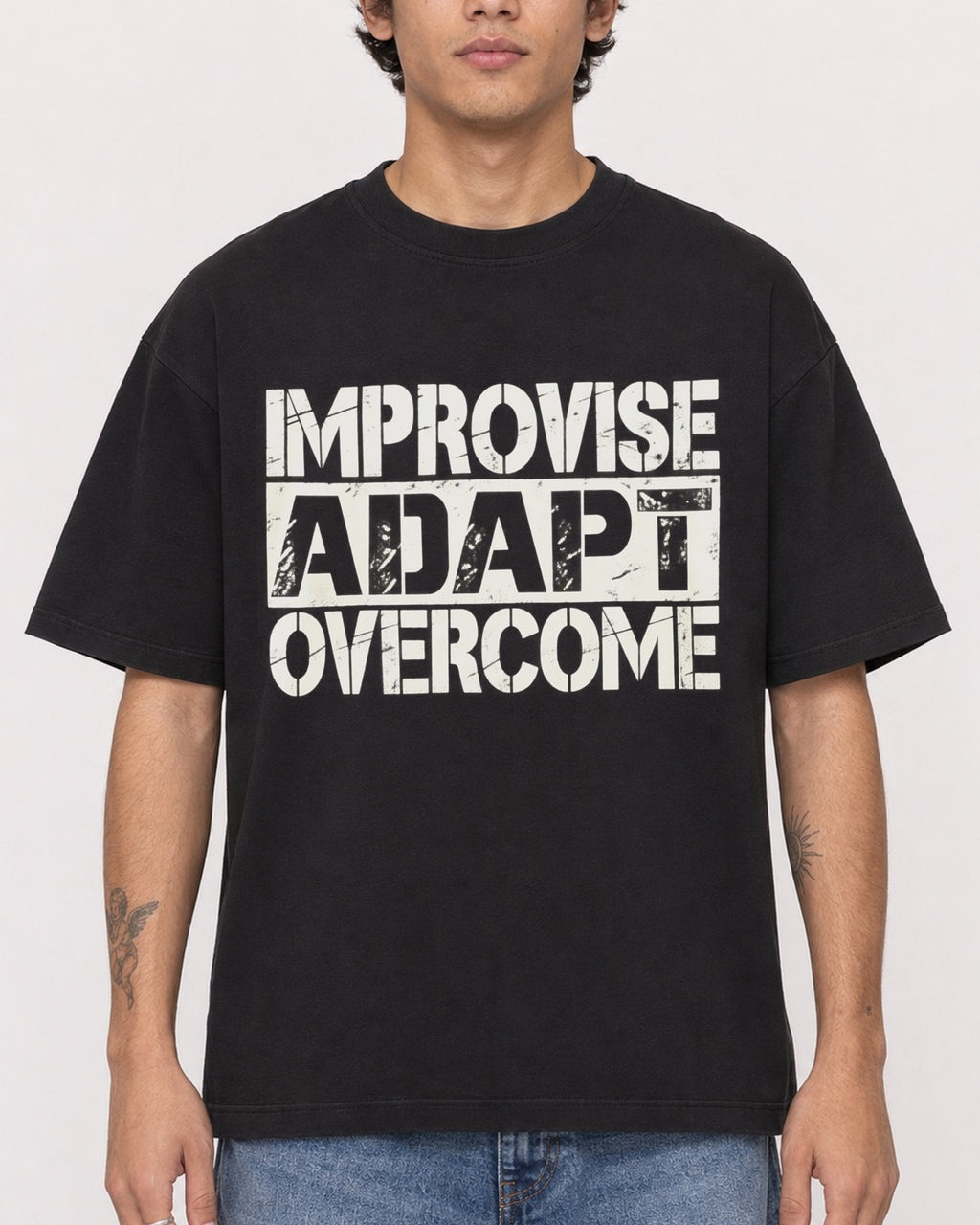Mockup Boxy Heavyweight Tee Black male close-up 06