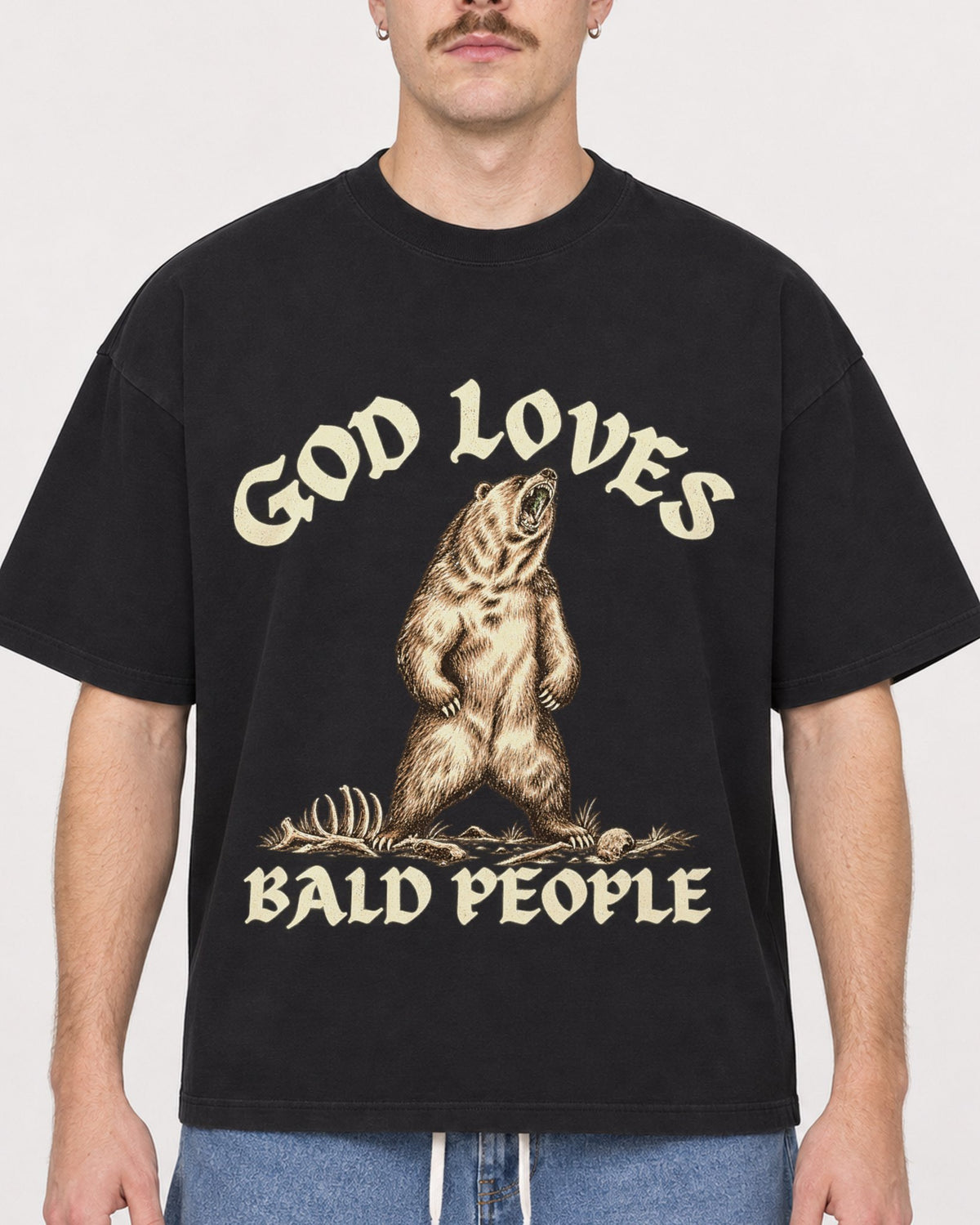 Mockup Boxy Heavyweight Tee Black male close-up 39