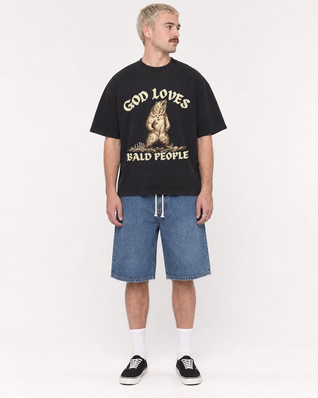 Mockup Boxy Heavyweight Tee Black male full-body 39