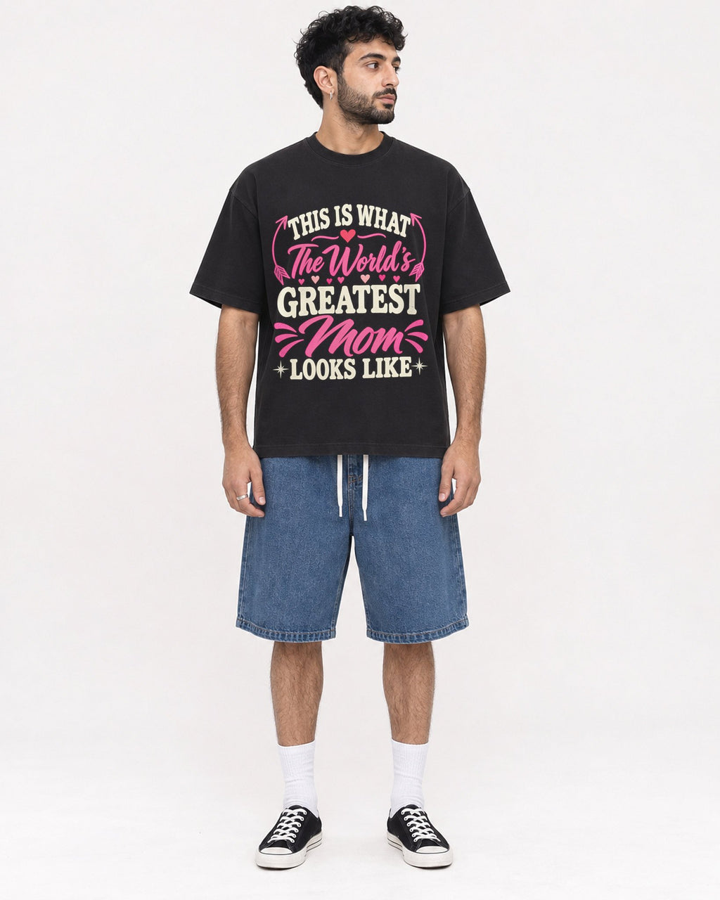 Mockup Boxy Heavyweight Tee Black male full-body 07