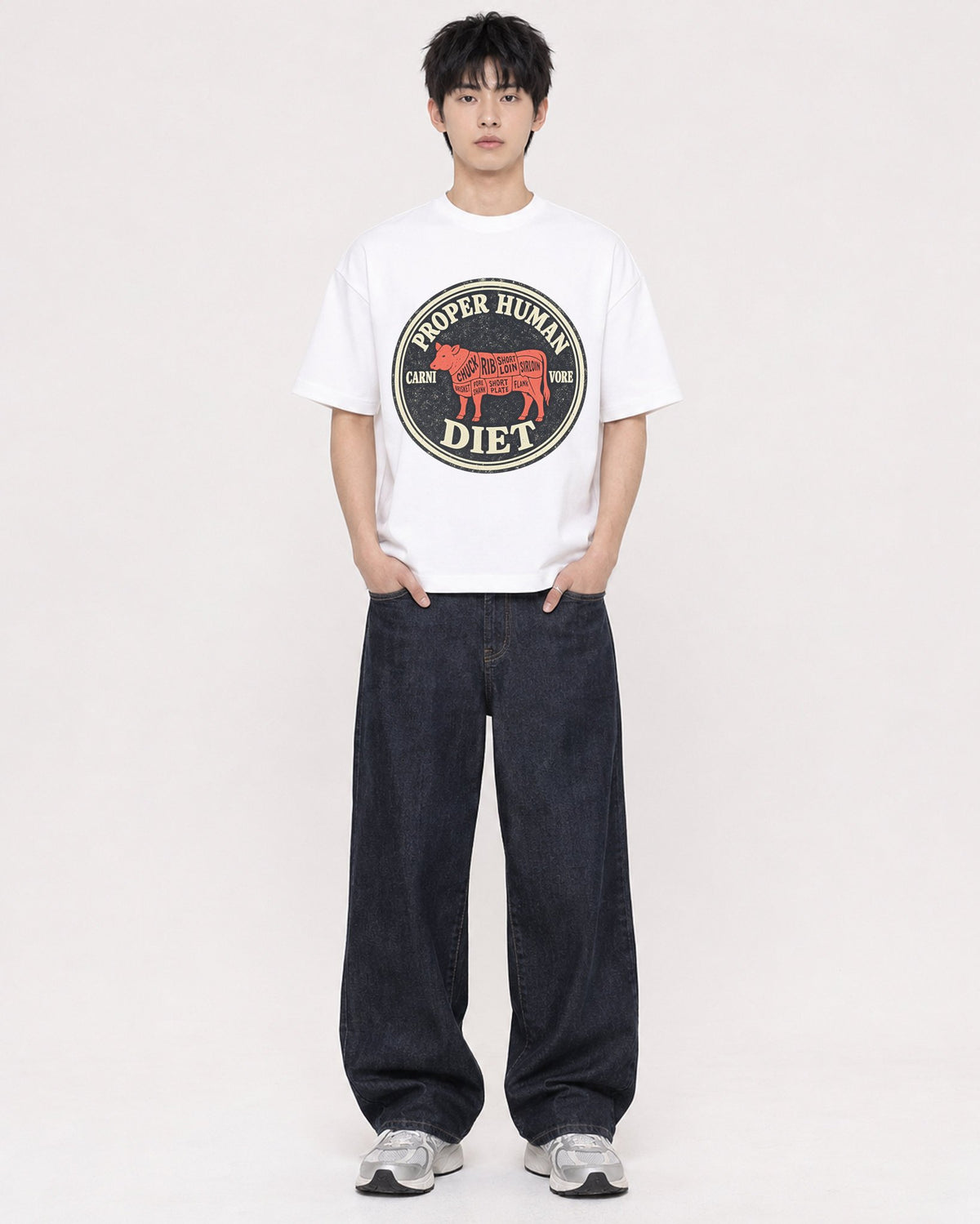 Mockup Boxy Heavyweight Tee White male full-body 01