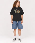 Mockup Boxy Heavyweight Tee Black female full-body 09