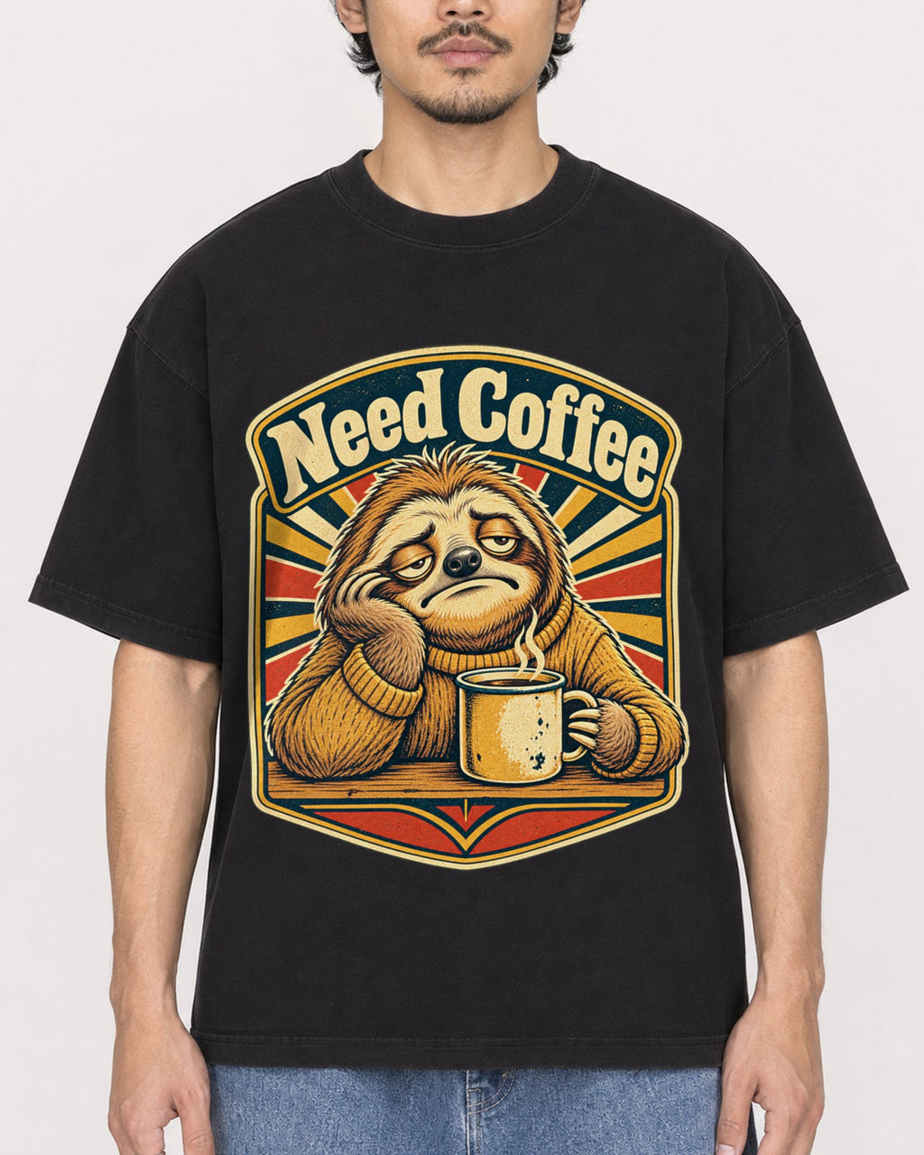 Mockup Boxy Heavyweight Tee Black male close-up 02