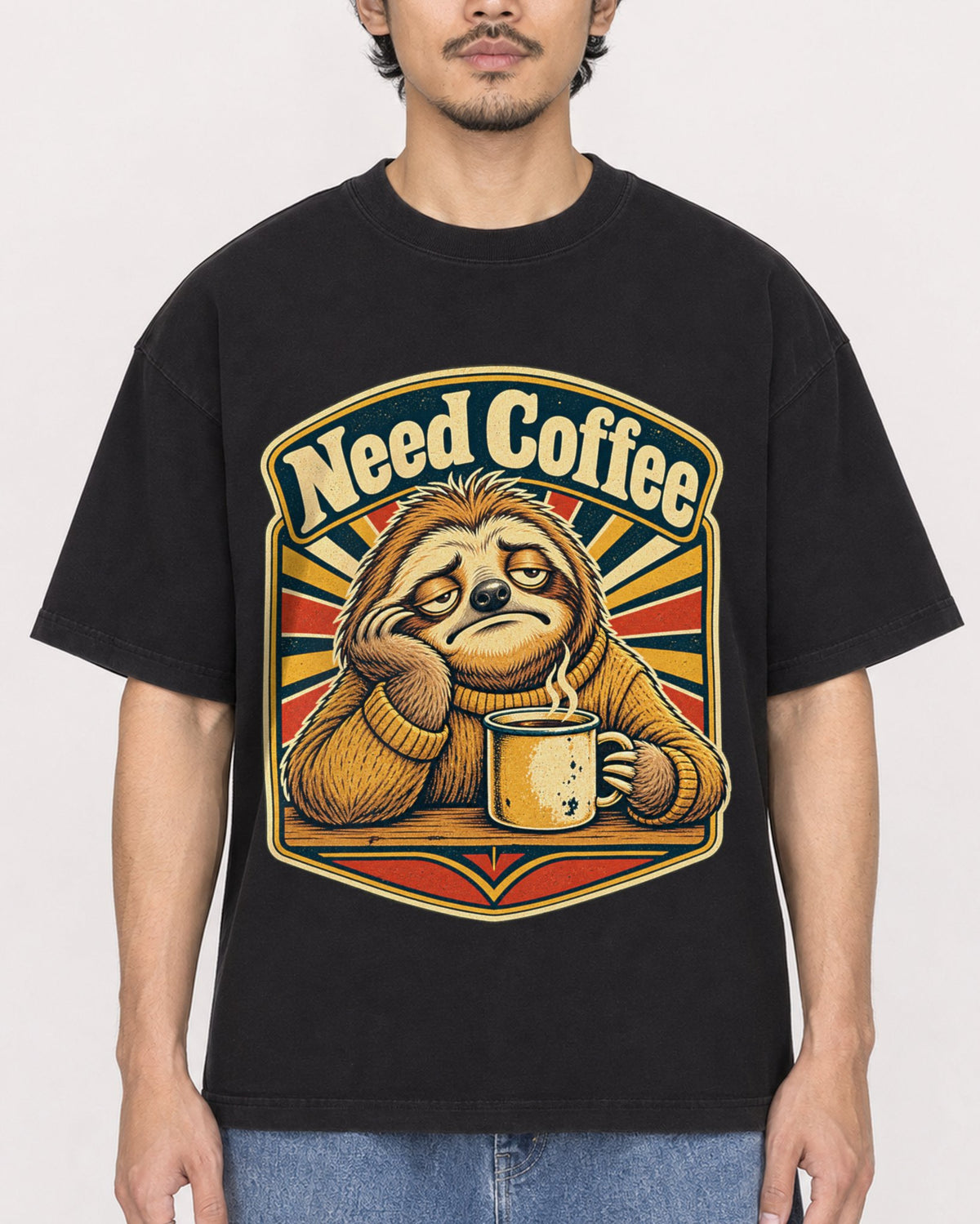 Mockup Boxy Heavyweight Tee Black male close-up 02