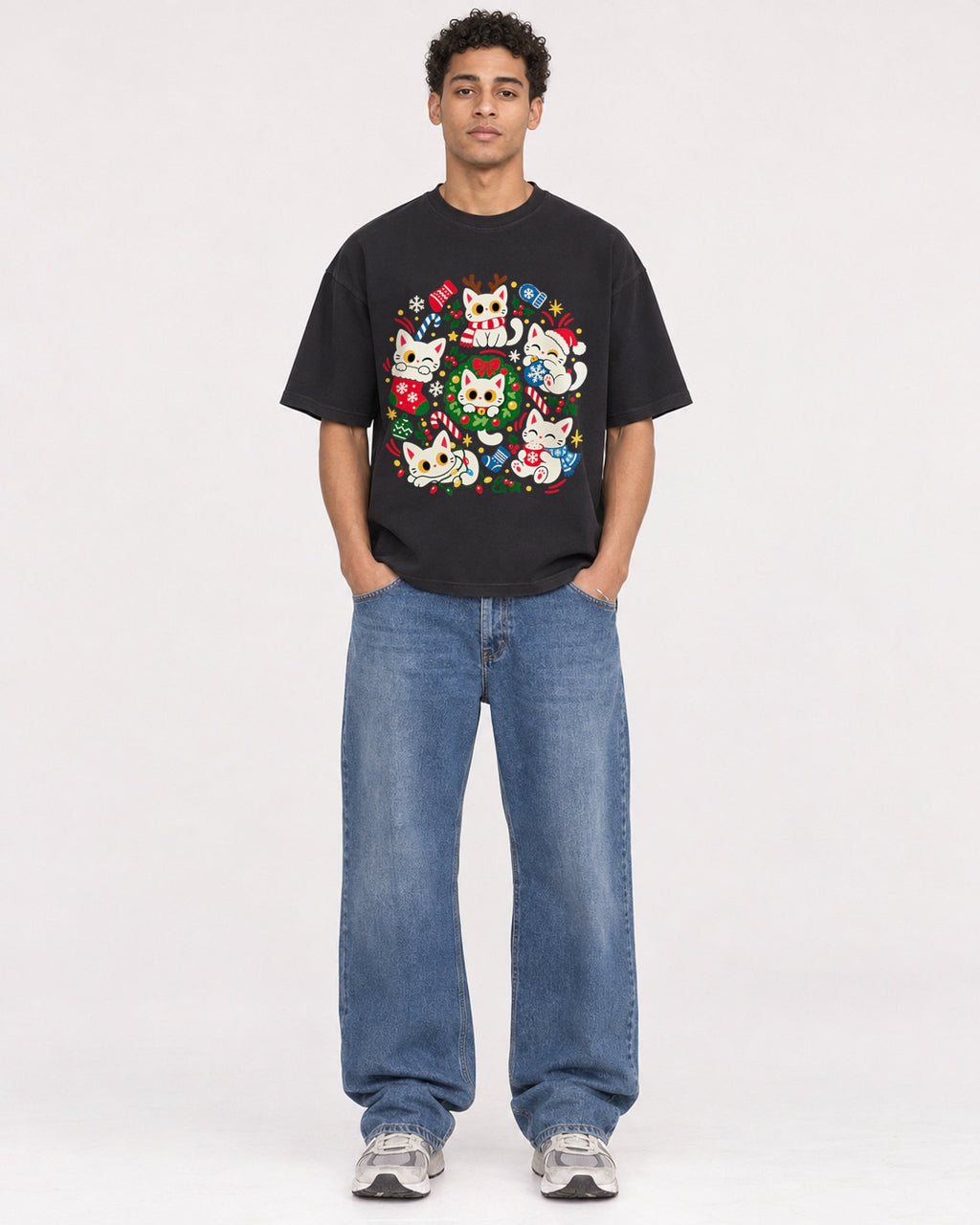 Mockup Boxy Heavyweight Tee Black male full-body 10