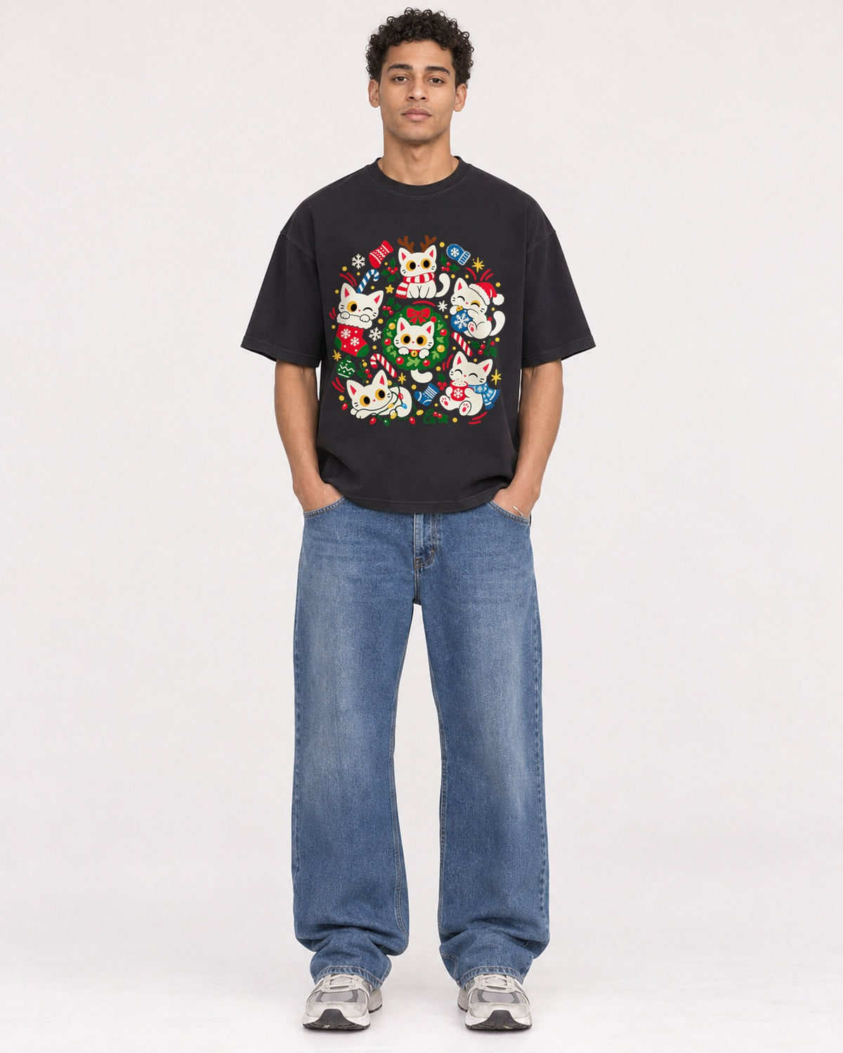 Mockup Boxy Heavyweight Tee Black male full-body 10