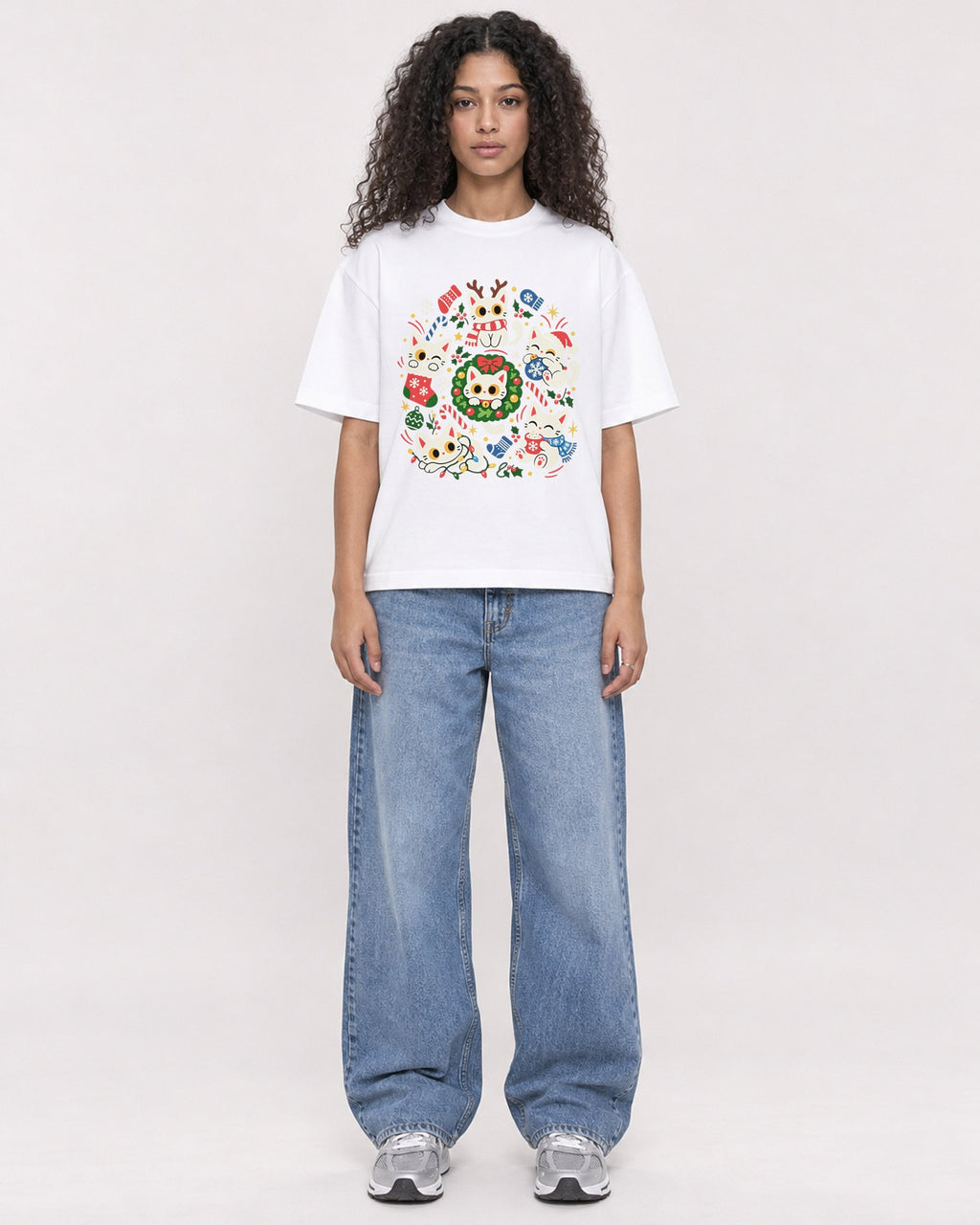 Mockup Boxy Heavyweight Tee White female full-body 10