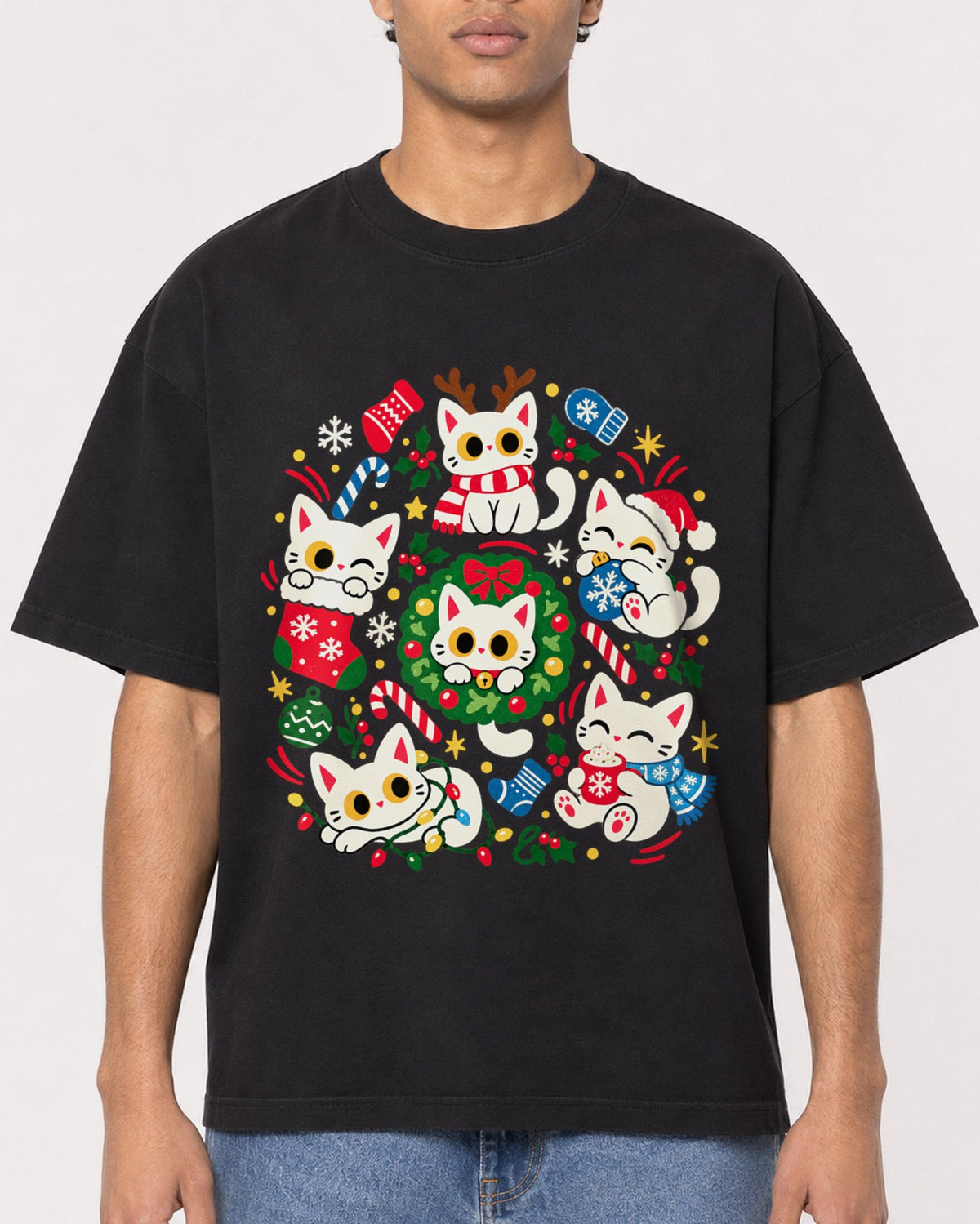 Mockup Boxy Heavyweight Tee Black male close-up 10