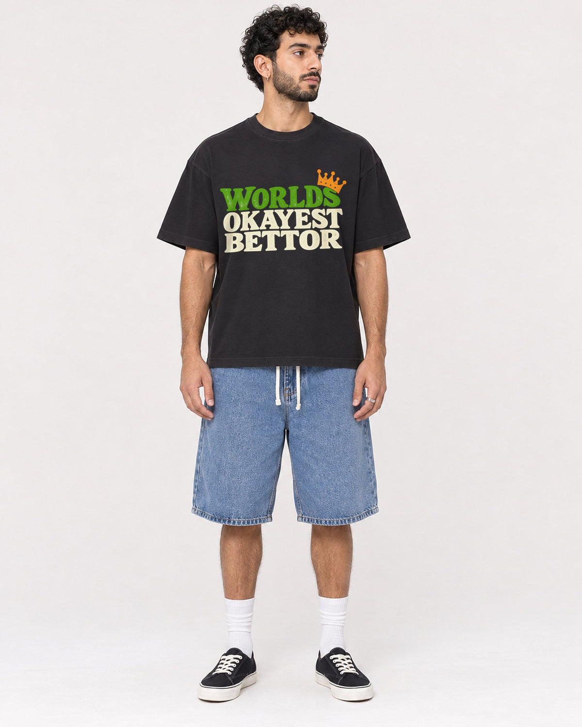 Mockup Boxy Heavyweight Tee Black male full-body 27