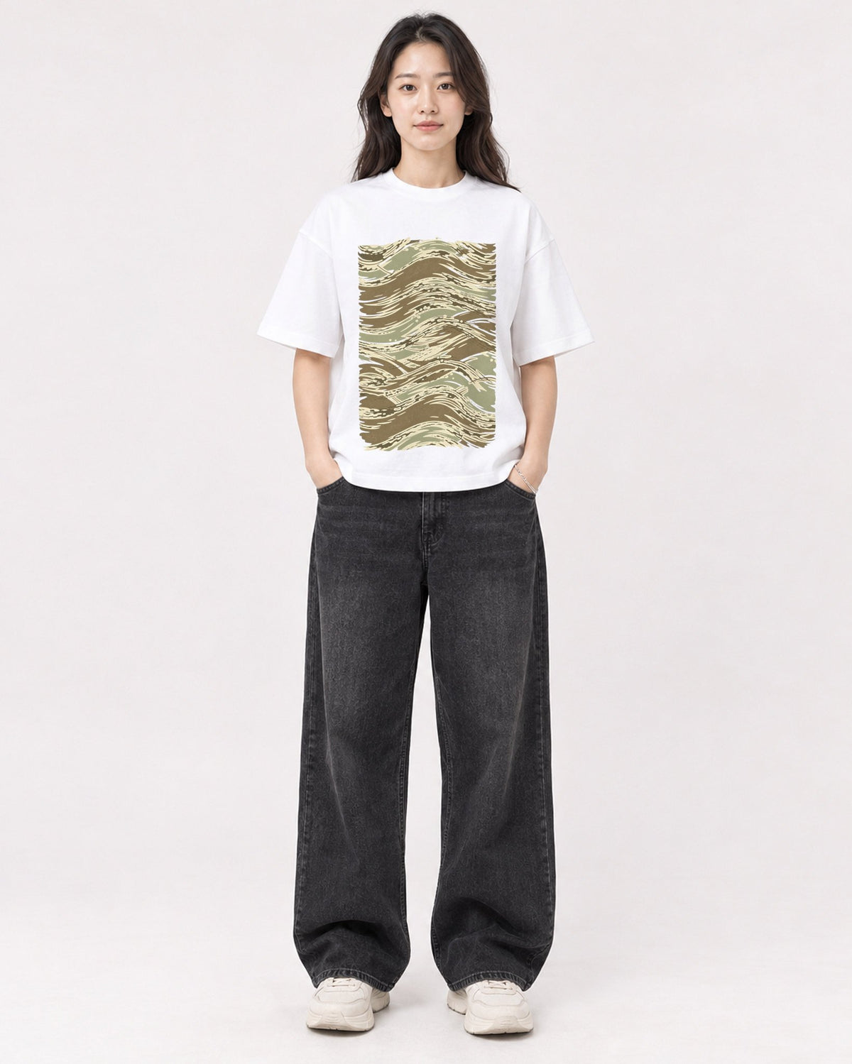 Mockup Boxy Heavyweight Tee White female full-body 03
