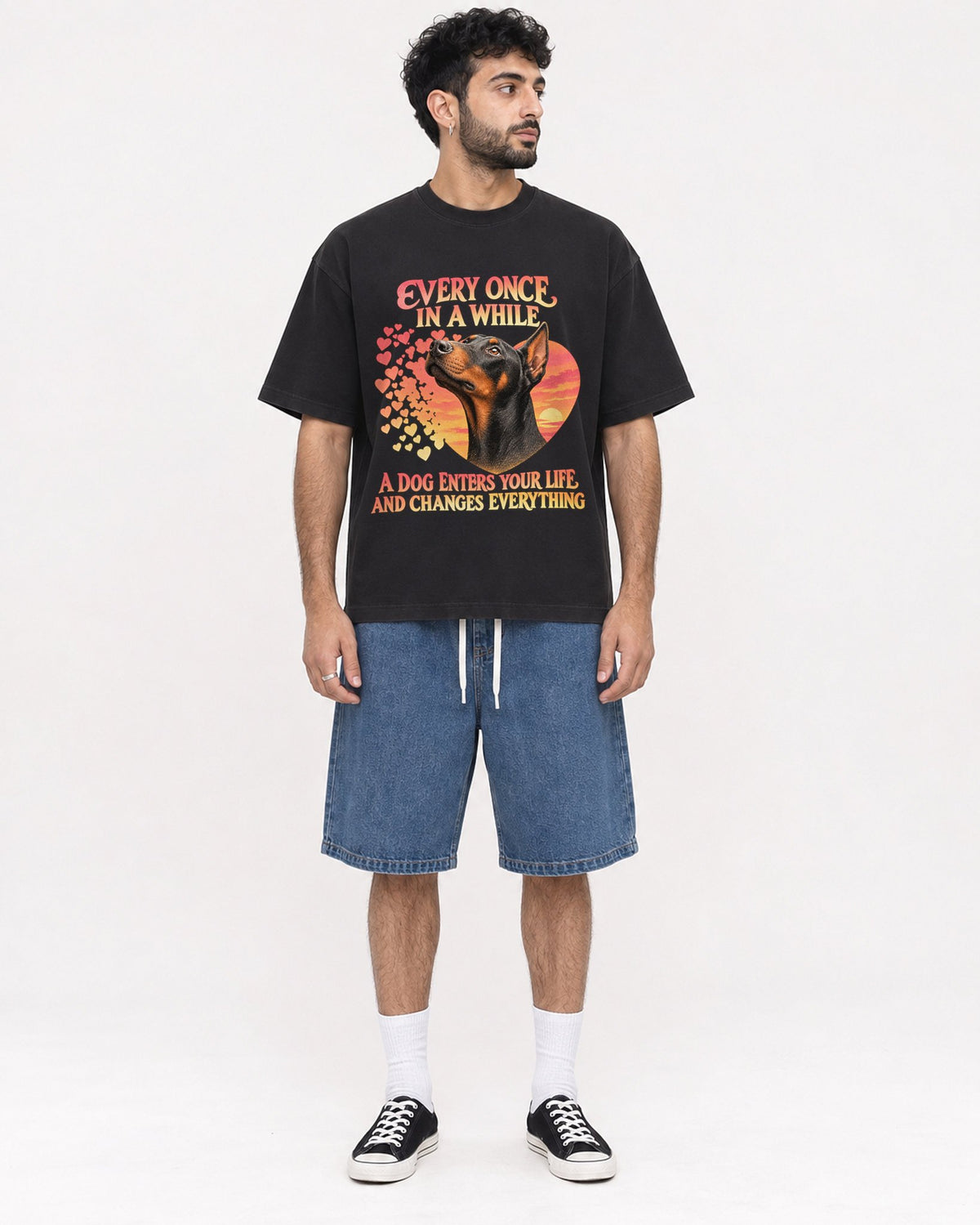 Mockup Boxy Heavyweight Tee Black male full-body 07