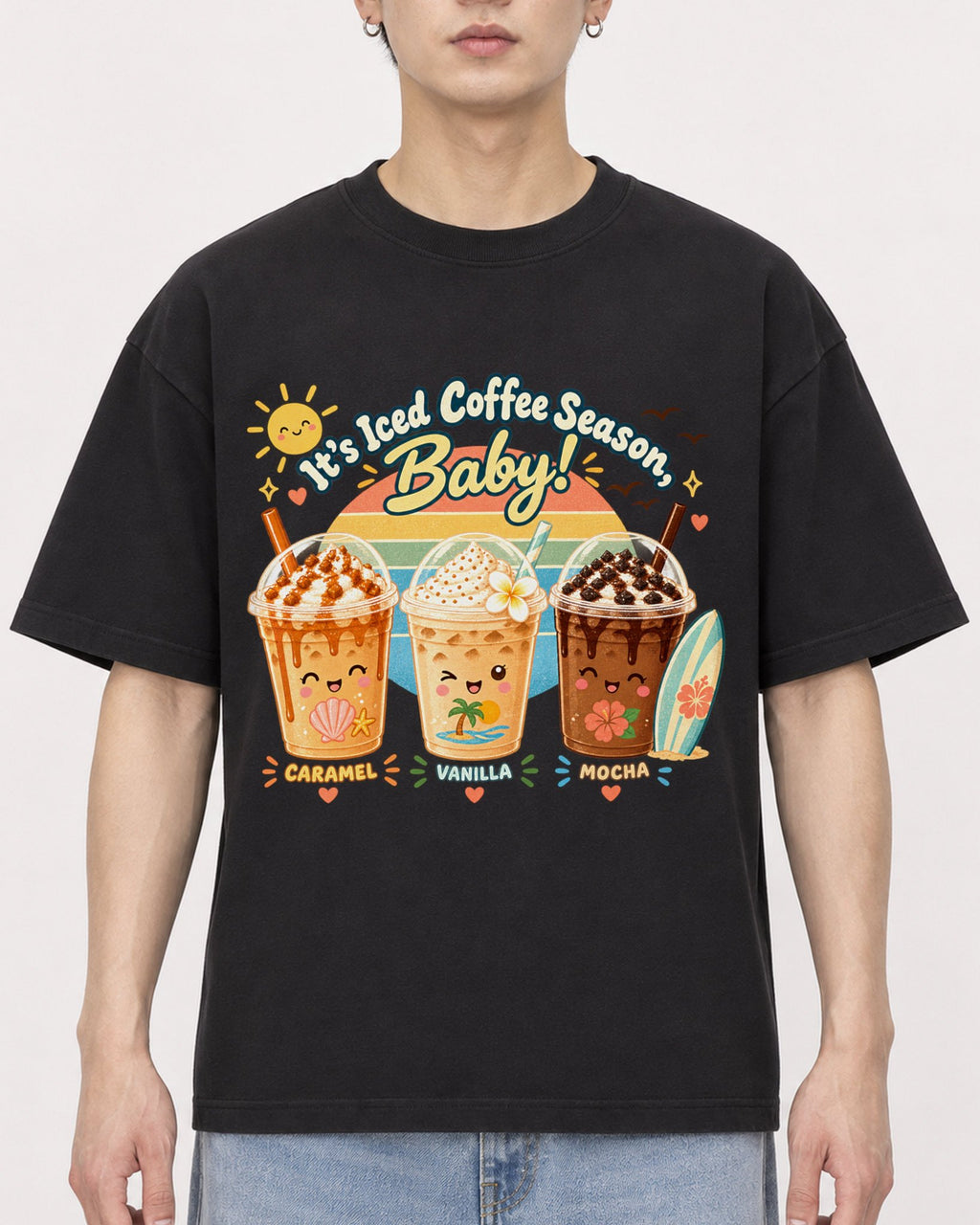 Mockup Boxy Heavyweight Tee Black male close-up 01