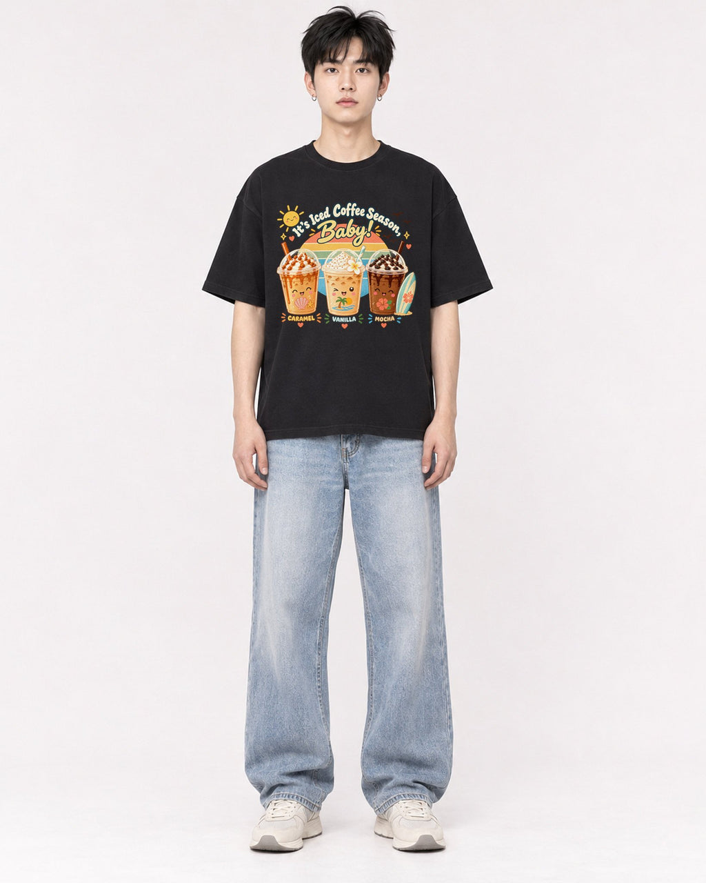 Mockup Boxy Heavyweight Tee Black male full-body 01