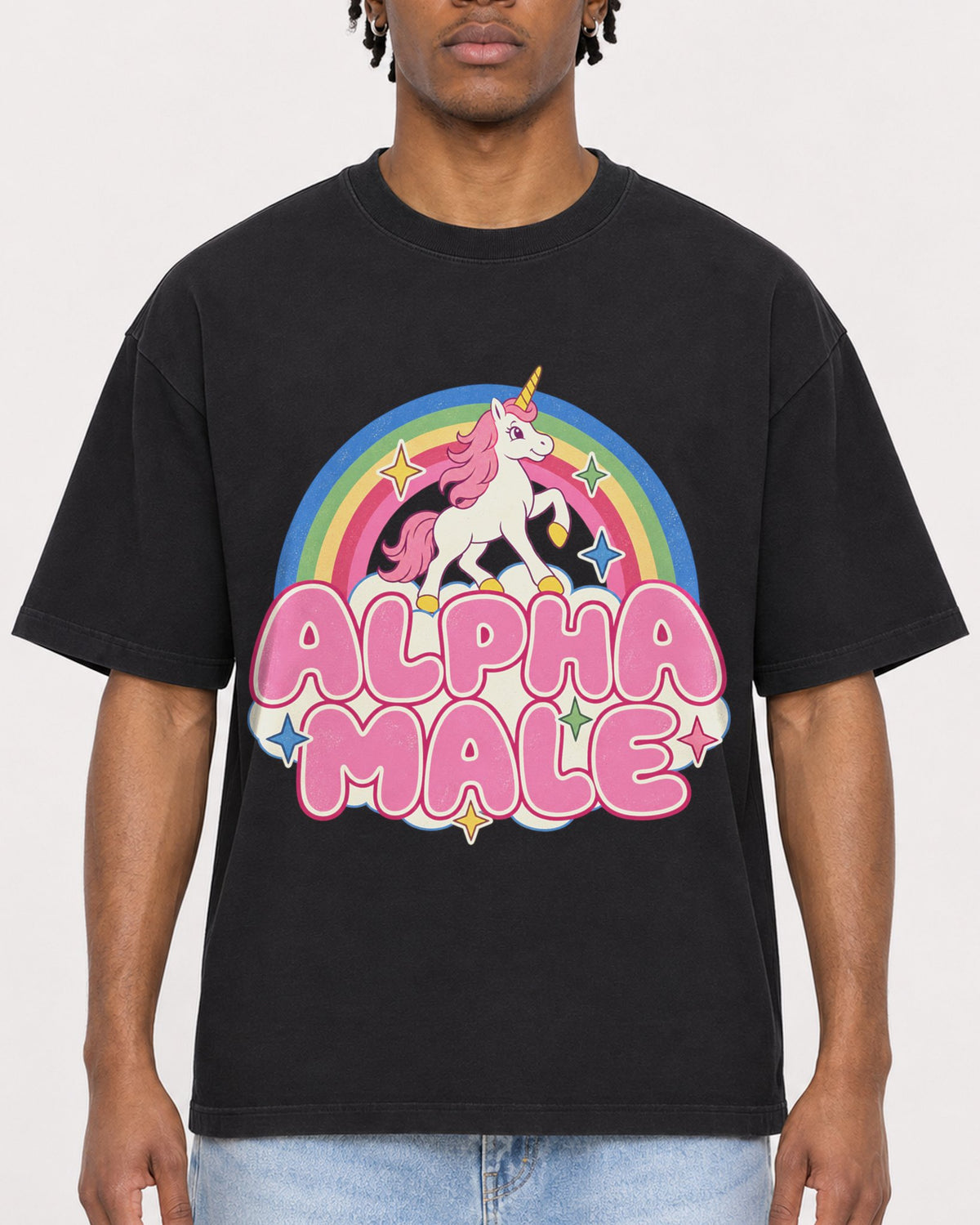 Mockup Boxy Heavyweight Tee Black male close-up 05