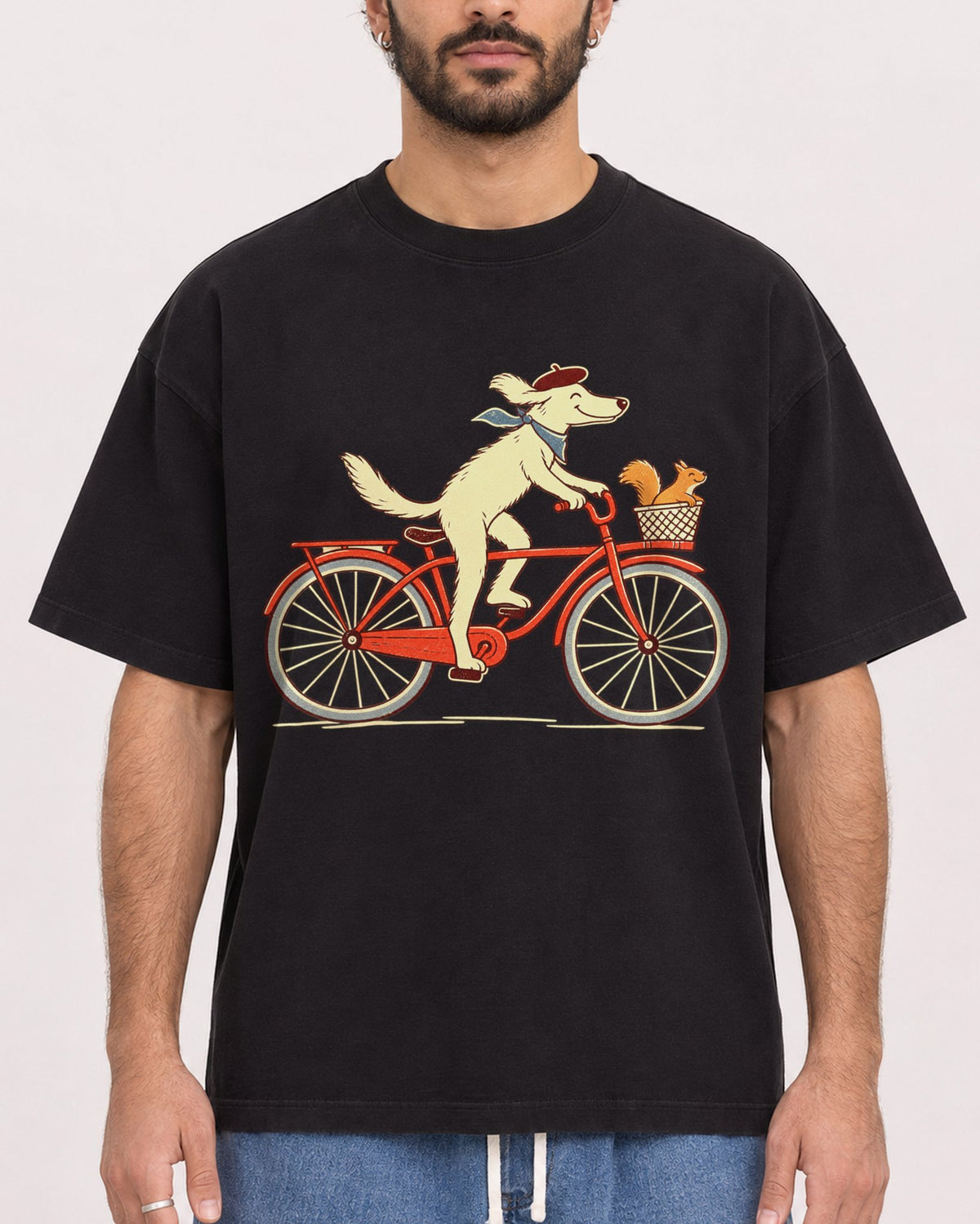 Mockup Boxy Heavyweight Tee Black male close-up 27