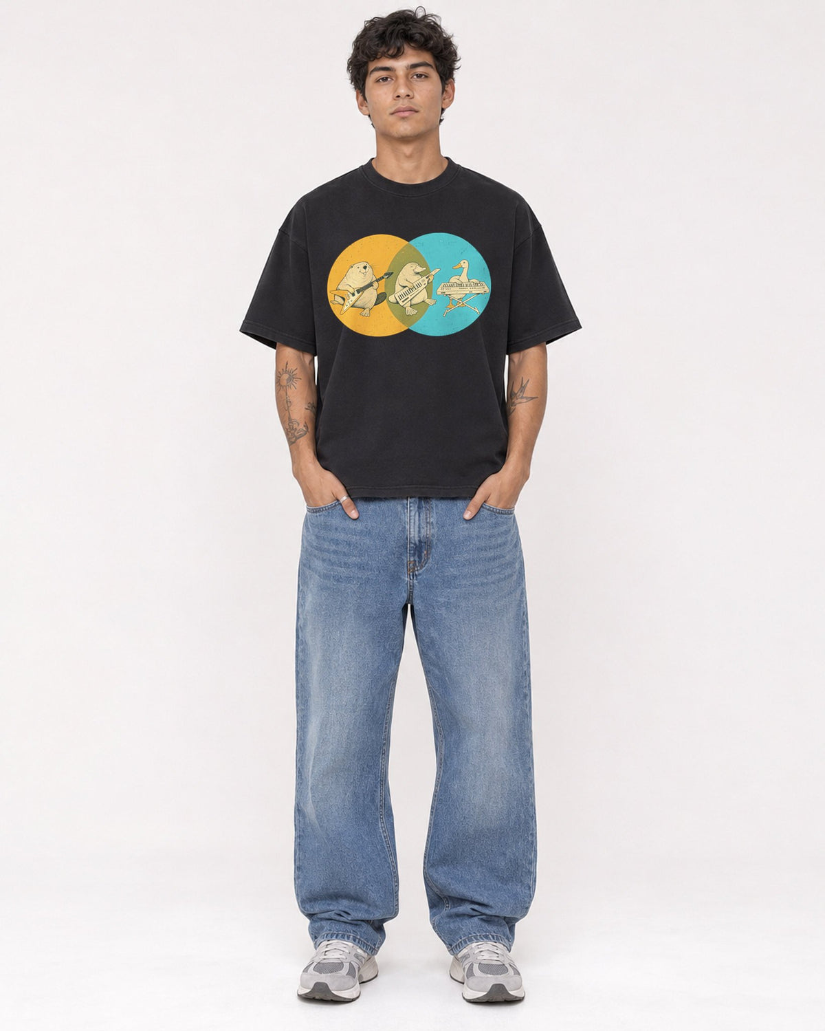 Mockup Boxy Heavyweight Tee Black male full-body 06