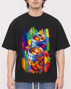 Mockup Boxy Heavyweight Tee Black male close-up 03