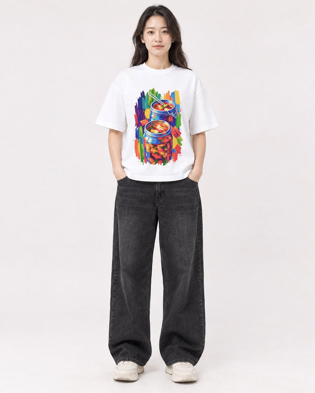 Mockup Boxy Heavyweight Tee White female full-body 03
