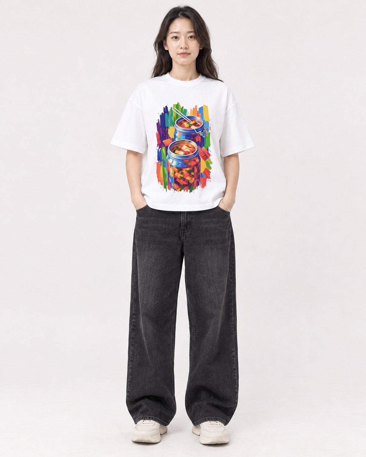 Mockup Boxy Heavyweight Tee White female full-body 03