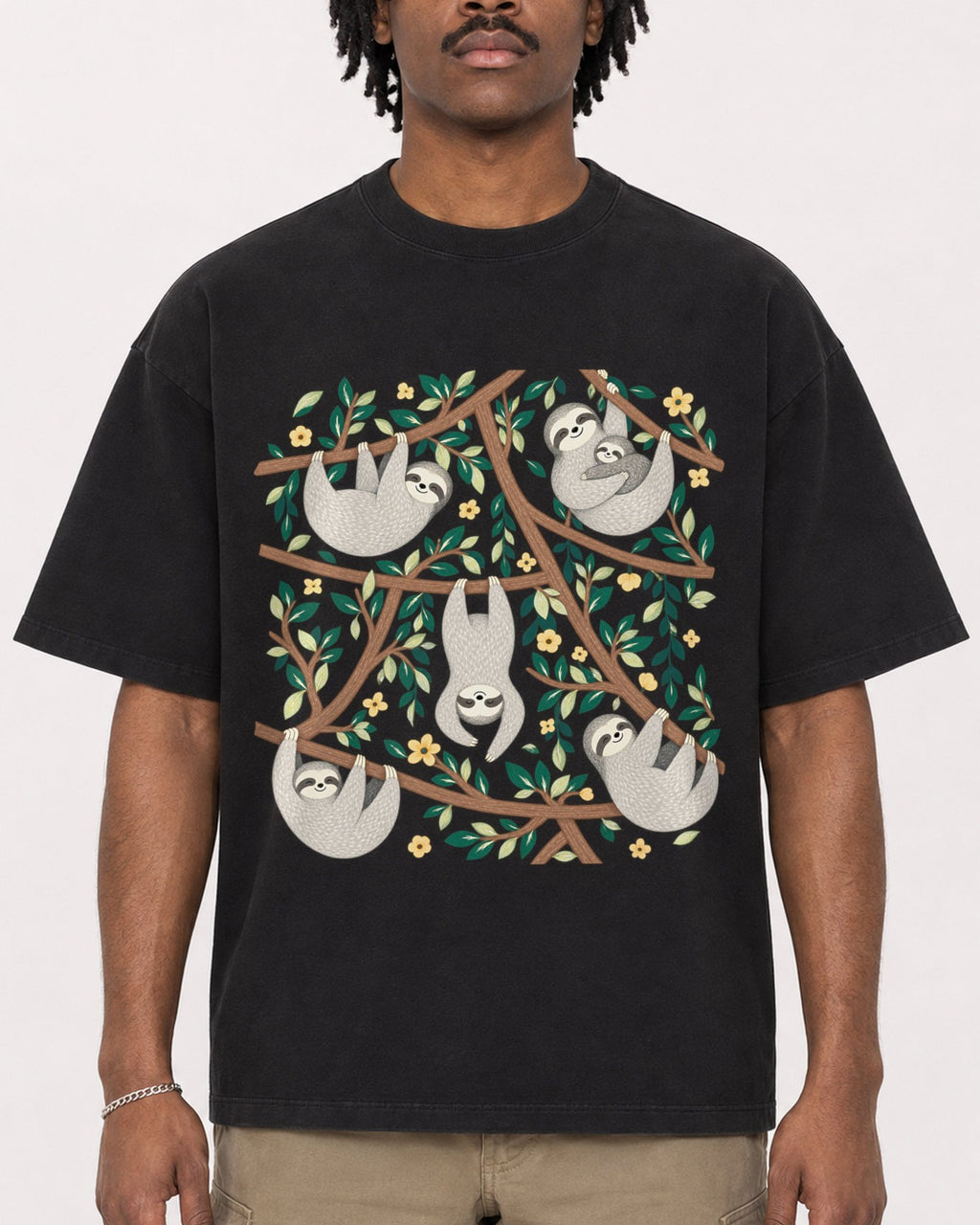 Mockup Boxy Heavyweight Tee Black male close-up 04