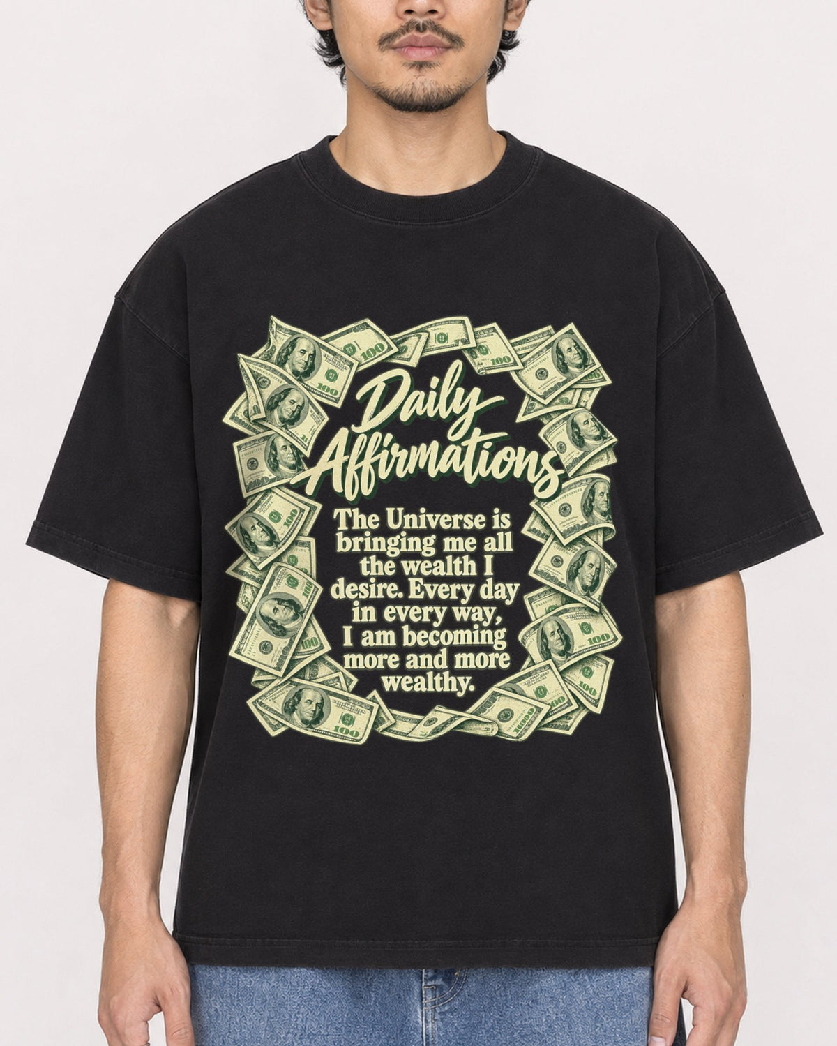 Mockup Boxy Heavyweight Tee Black male close-up 02