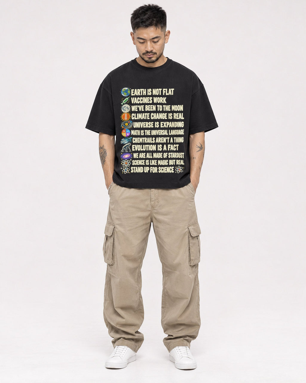Mockup Boxy Heavyweight Tee Black male full-body 12