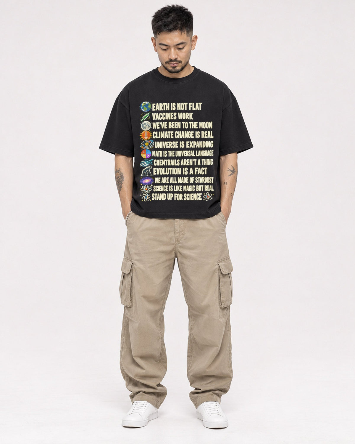 Mockup Boxy Heavyweight Tee Black male full-body 12