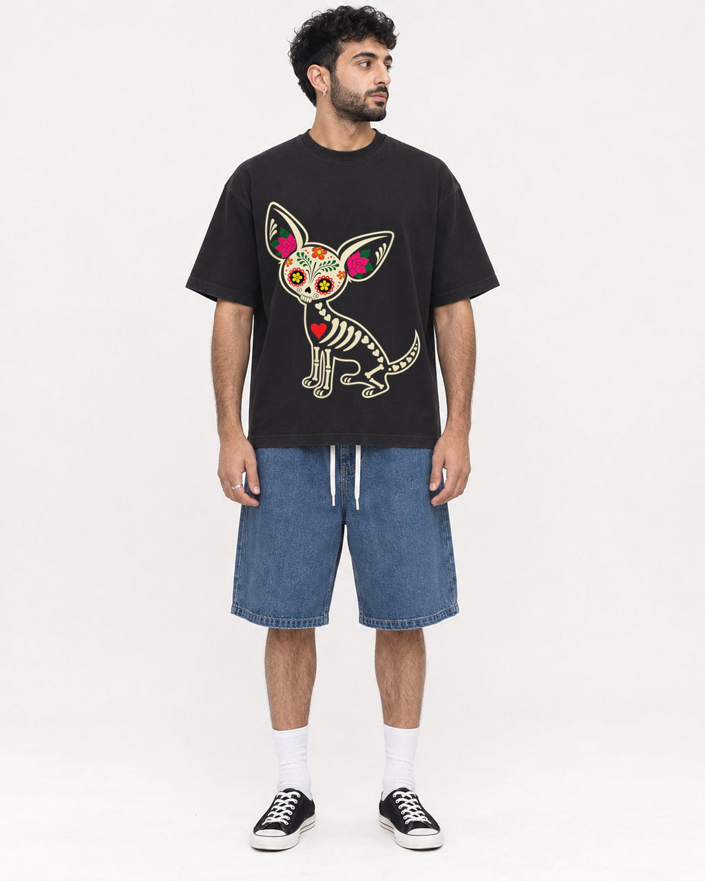 Mockup Boxy Heavyweight Tee Black male full-body 07