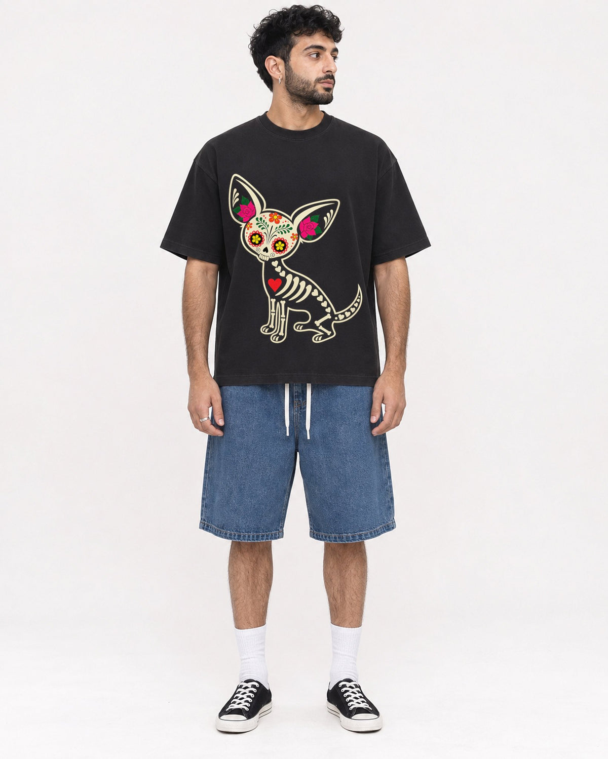 Mockup Boxy Heavyweight Tee Black male full-body 07