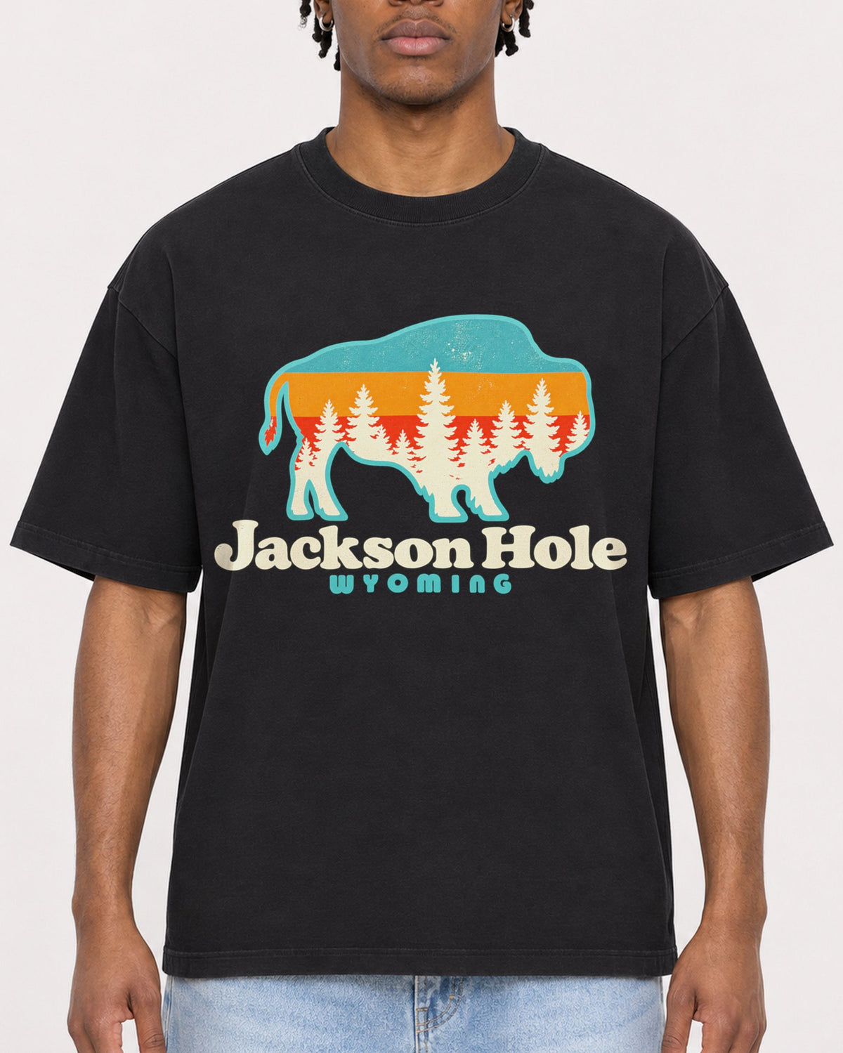 Mockup Boxy Heavyweight Tee Black male close-up 05