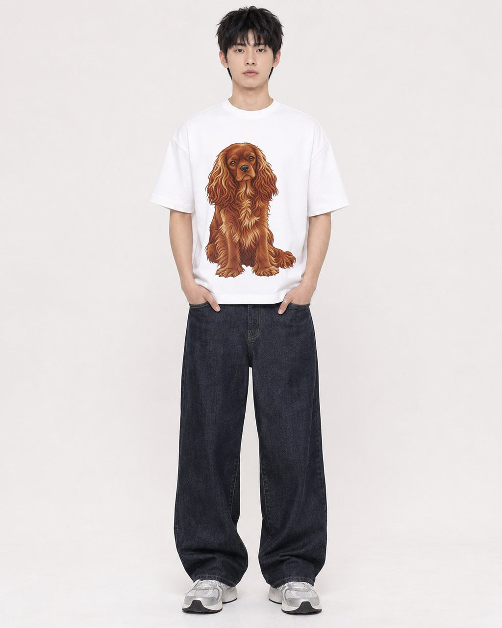Mockup Boxy Heavyweight Tee White male full-body 01