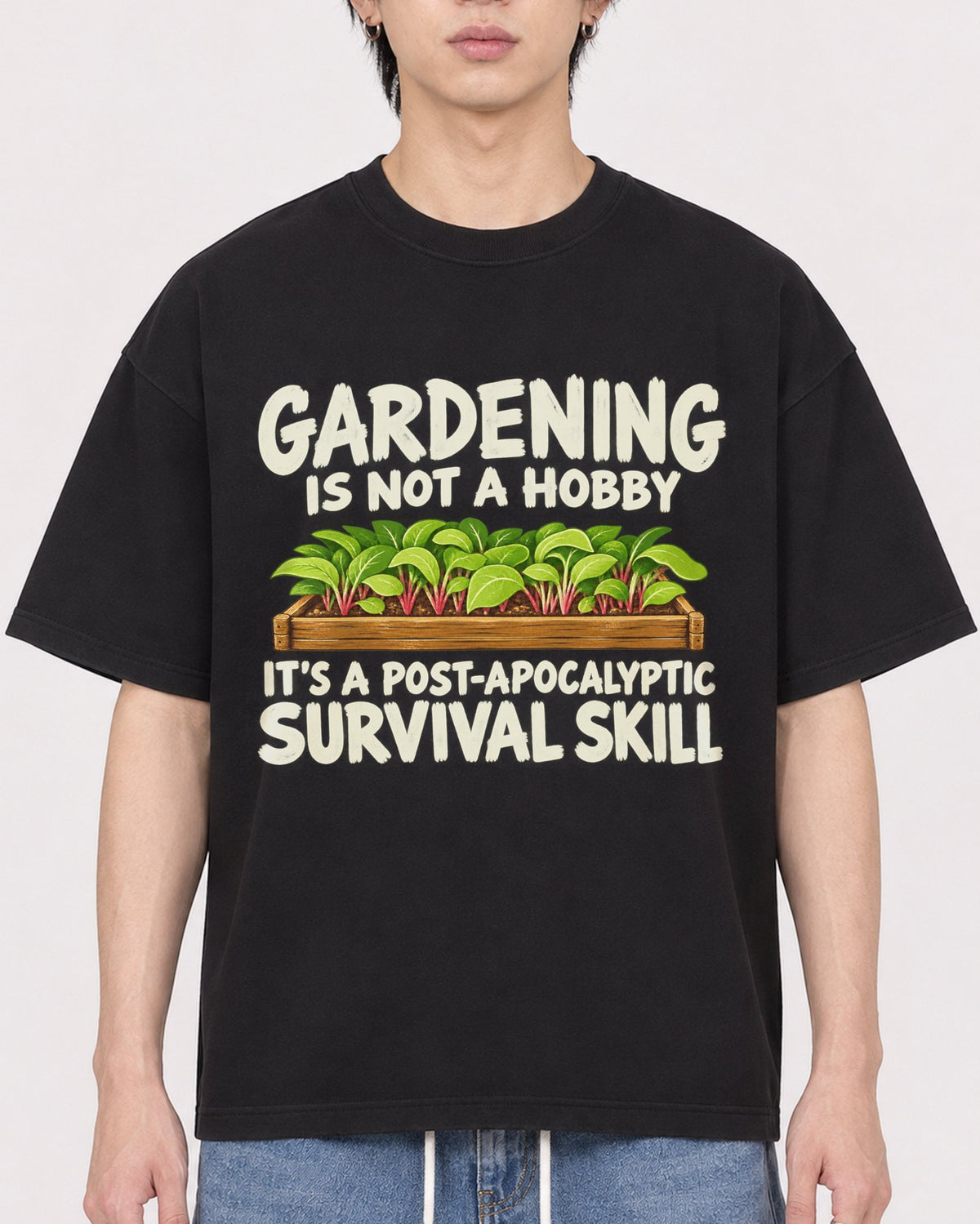 Mockup Boxy Heavyweight Tee Black male close-up 11