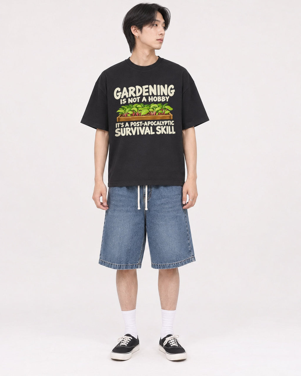 Mockup Boxy Heavyweight Tee Black male full-body 11