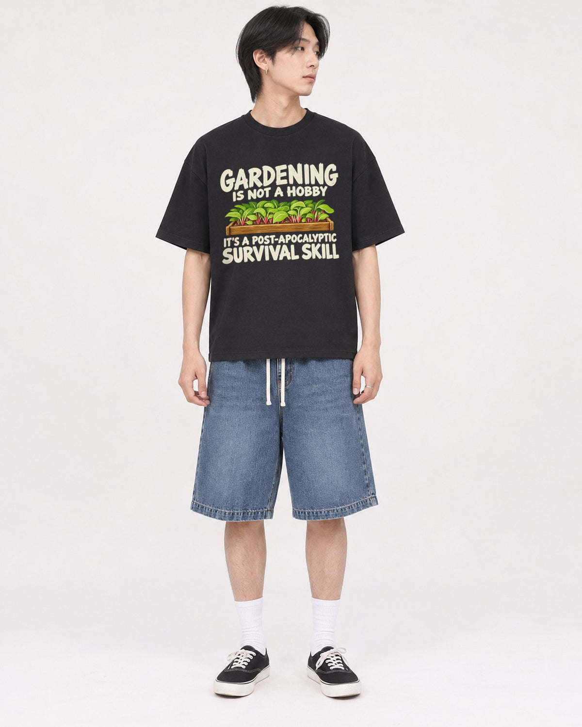 Mockup Boxy Heavyweight Tee Black male full-body 11