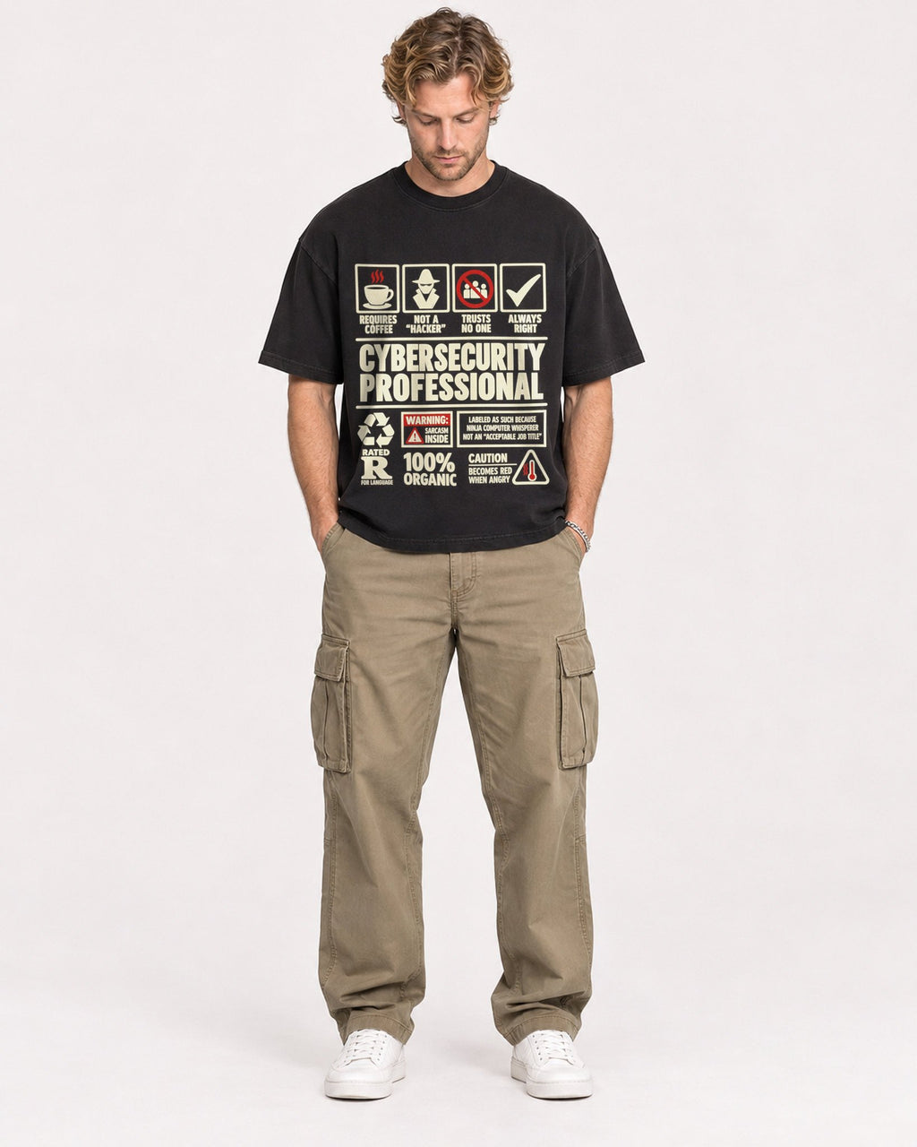 Mockup Boxy Heavyweight Tee Black male full-body 28
