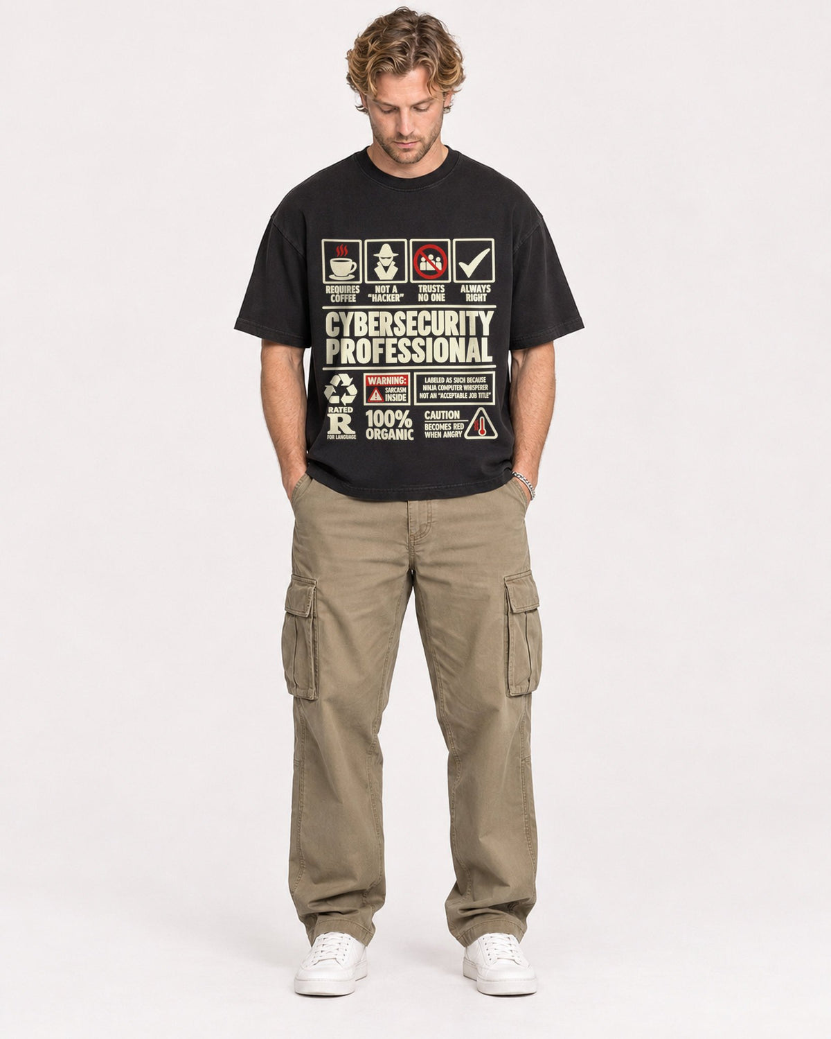 Mockup Boxy Heavyweight Tee Black male full-body 28