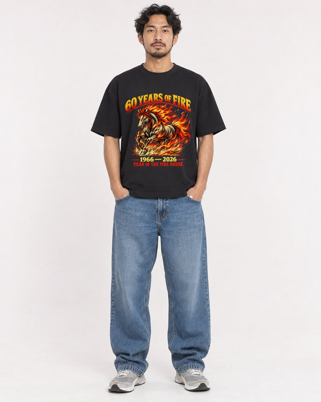 Mockup Boxy Heavyweight Tee Black male full-body 02