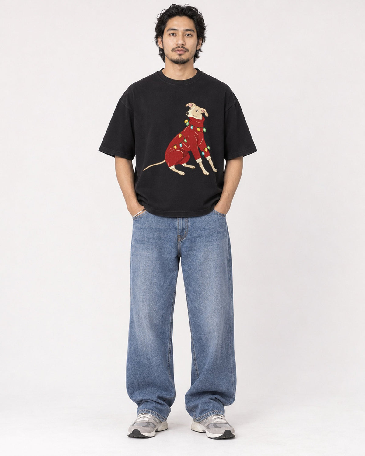 Mockup Boxy Heavyweight Tee Black male full-body 22