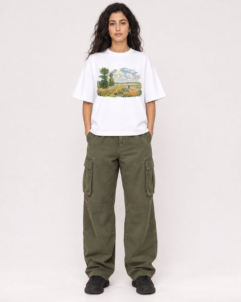 Mockup Boxy Heavyweight Tee White female full-body 07