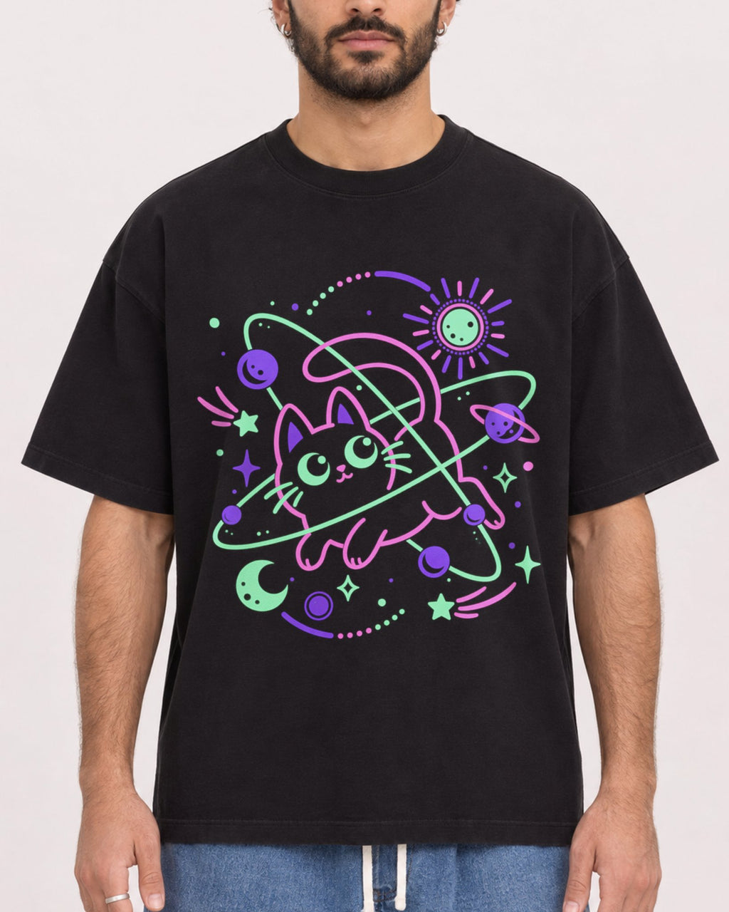 Mockup Boxy Heavyweight Tee Black male close-up 27
