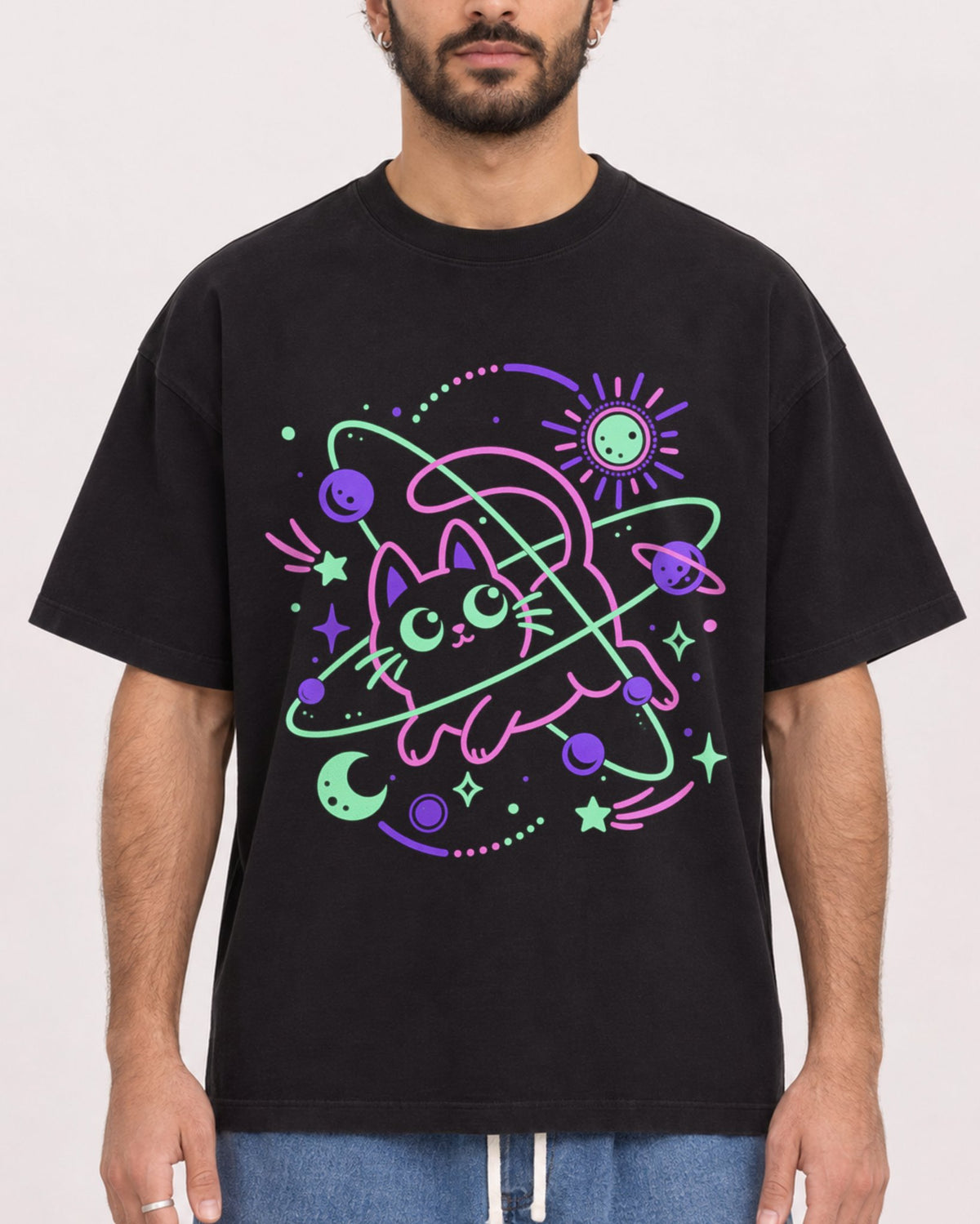 Mockup Boxy Heavyweight Tee Black male close-up 27