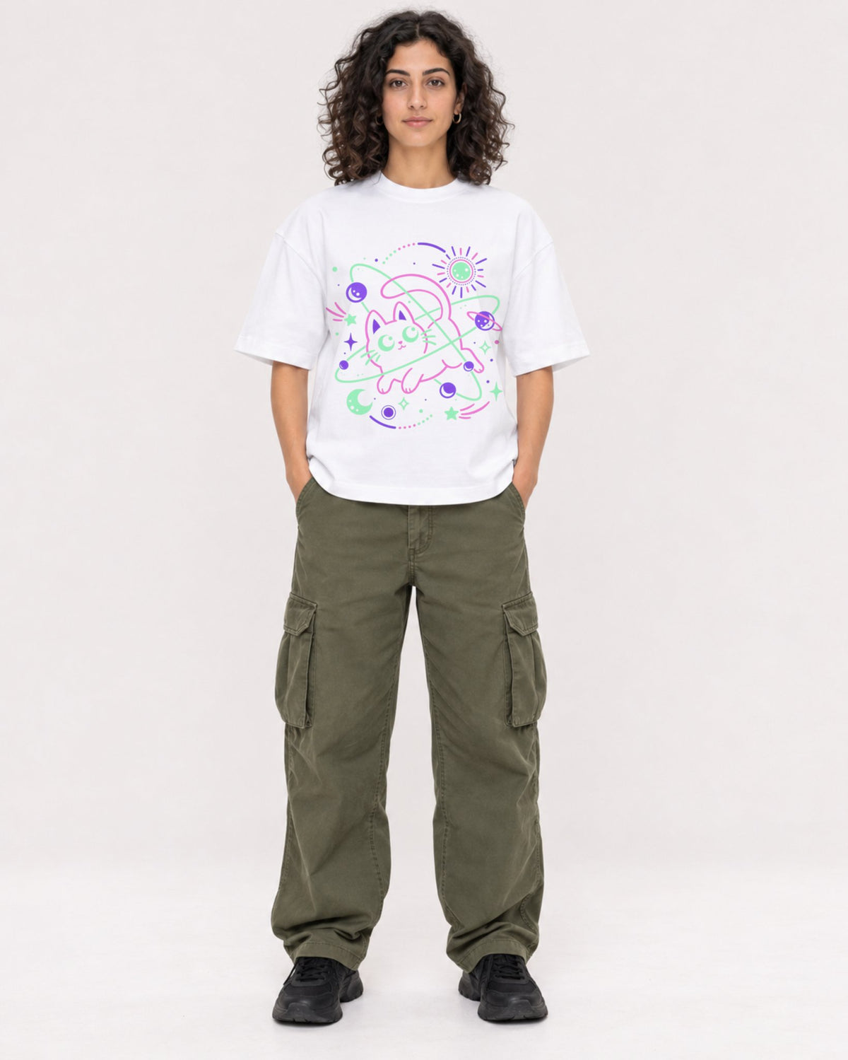 Mockup Boxy Heavyweight Tee White female full-body 27