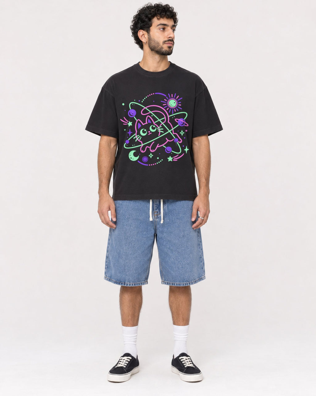 Mockup Boxy Heavyweight Tee Black male full-body 27