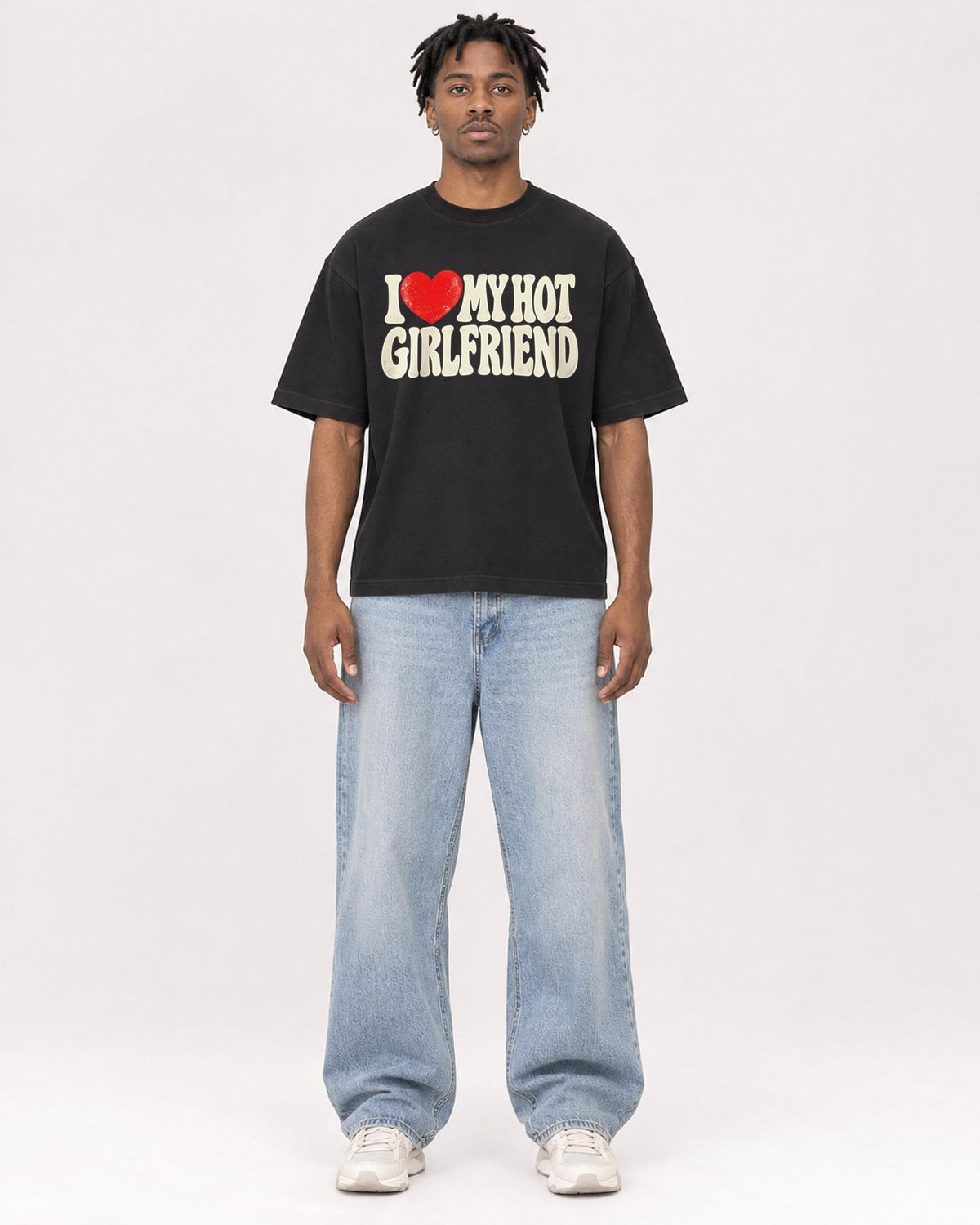 Mockup Boxy Heavyweight Tee Black male full-body 05