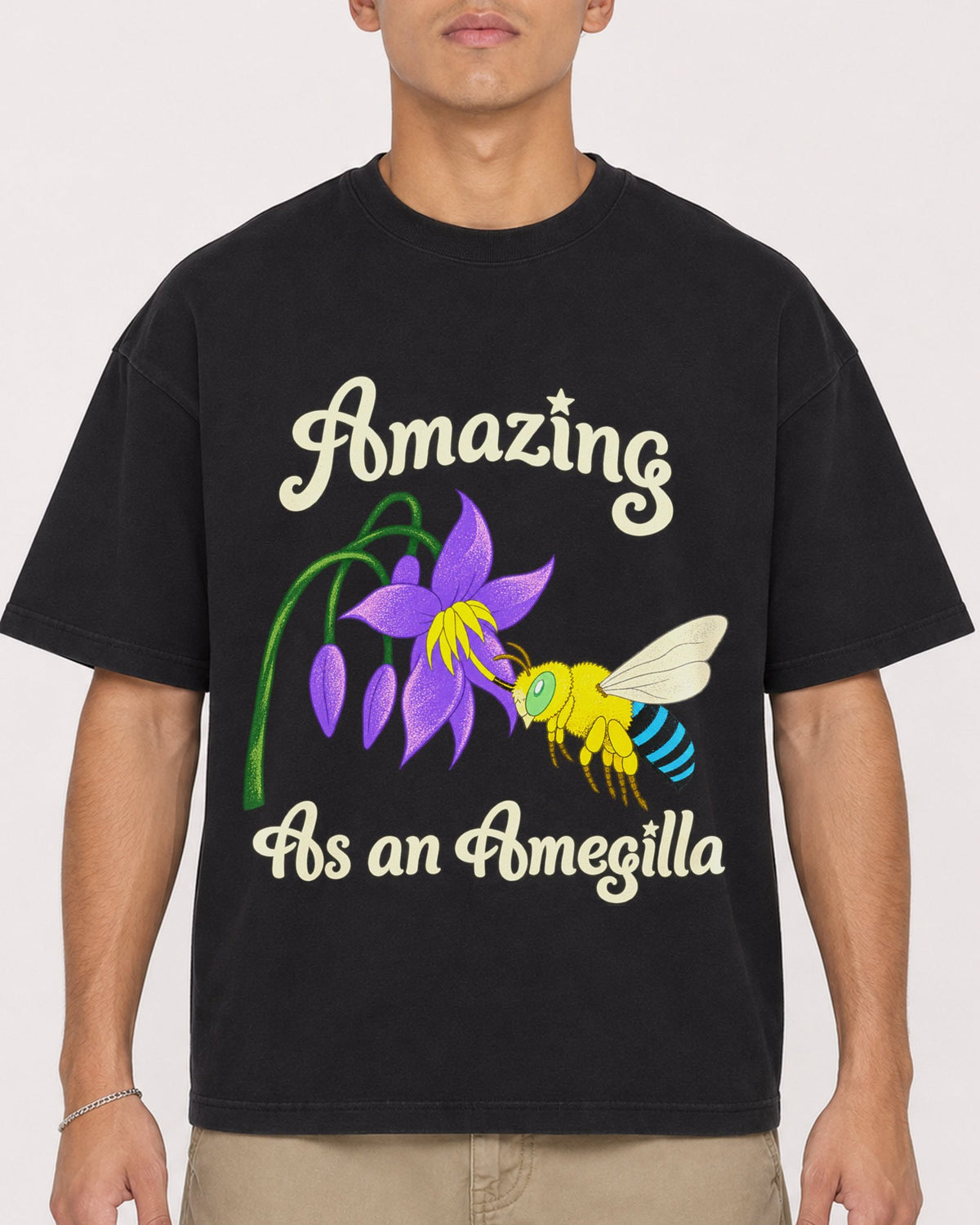Mockup Boxy Heavyweight Tee Black male close-up 16