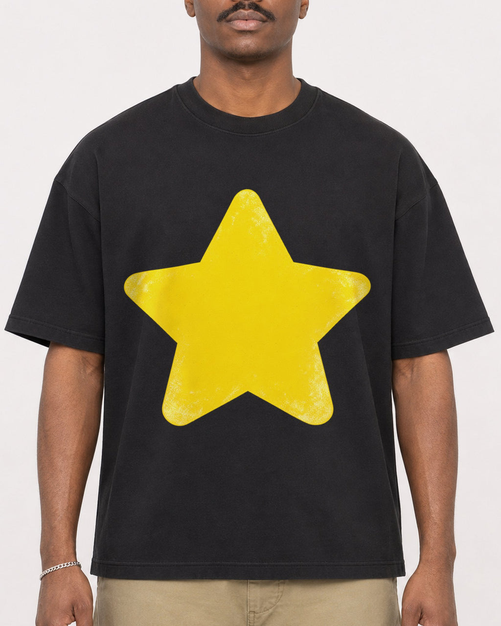 Mockup Boxy Heavyweight Tee Black male close-up 44