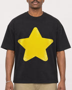 Mockup Boxy Heavyweight Tee Black male close-up 44
